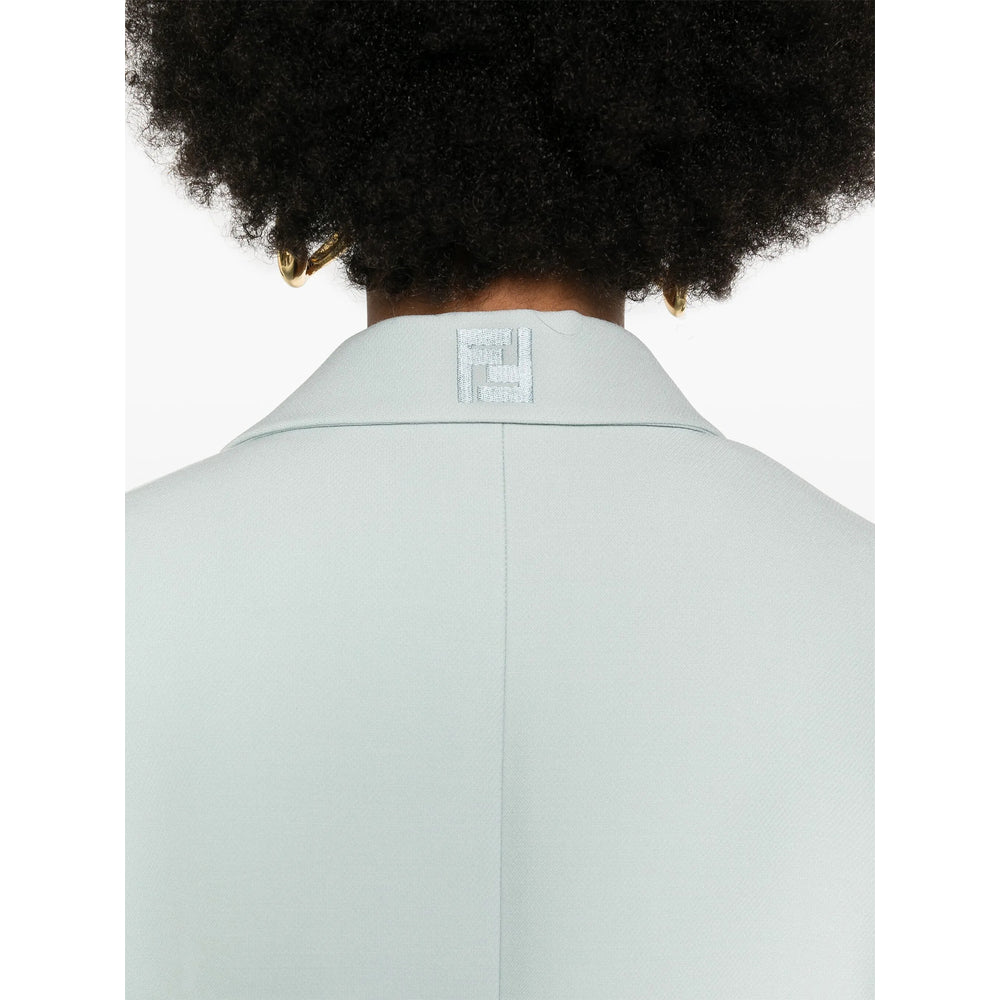 Fendi | Women's Cropped Blue Silk & Wool Blazer