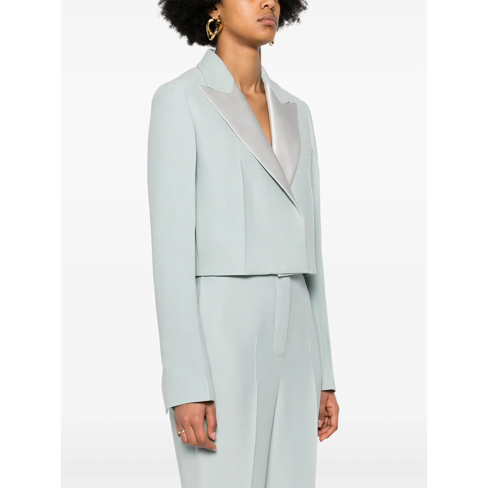 Fendi | Women's Cropped Blue Silk & Wool Blazer