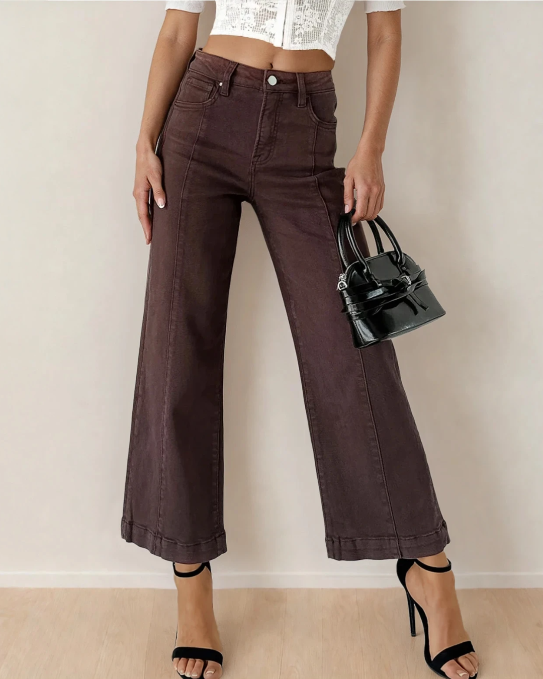 Indie & Co. | Elsie Seamed Wide Leg Crop Jeans in Red Sandalwood