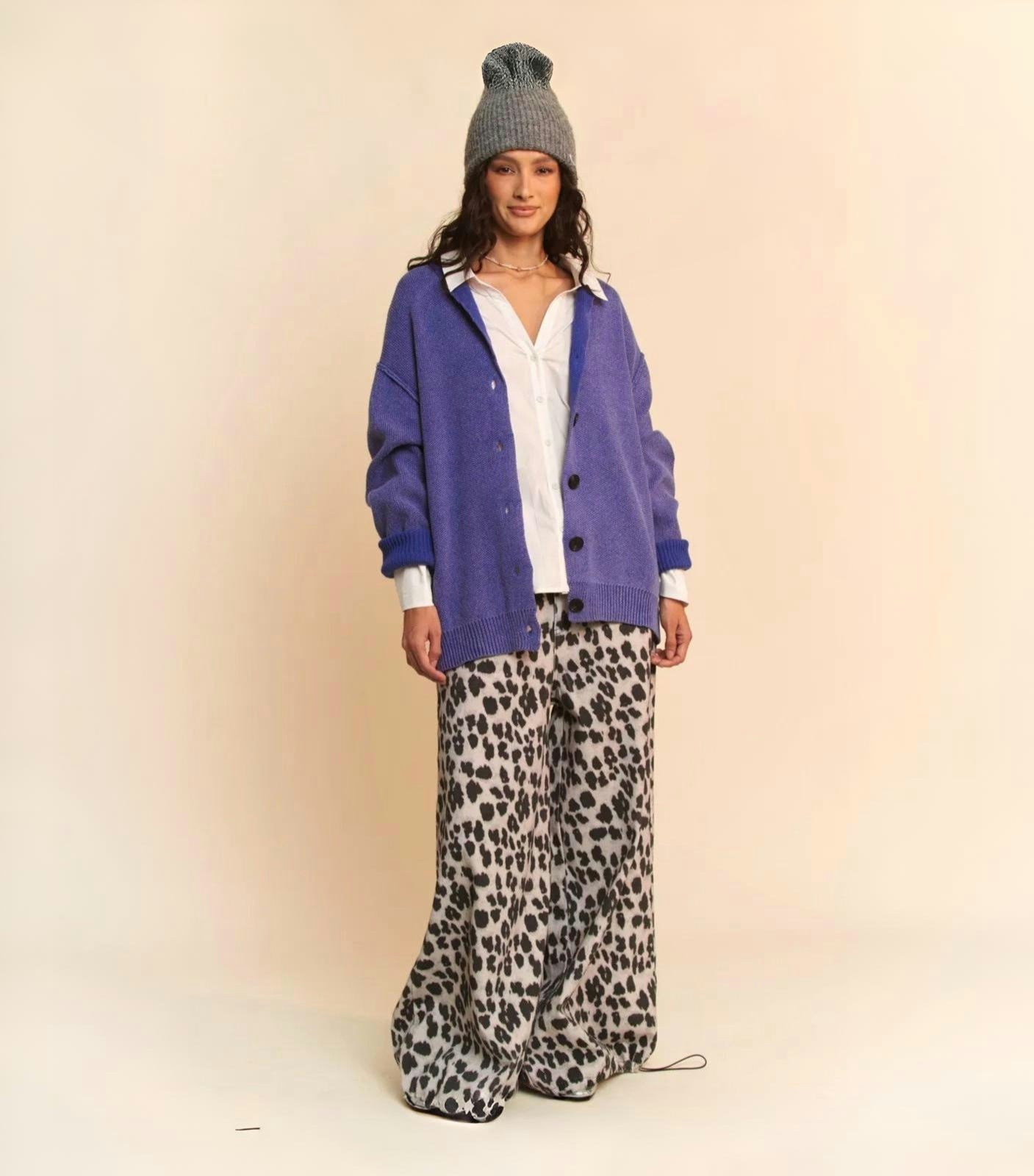 Davi & Dani | Women's Blue Ribbed Cotton Cardigan