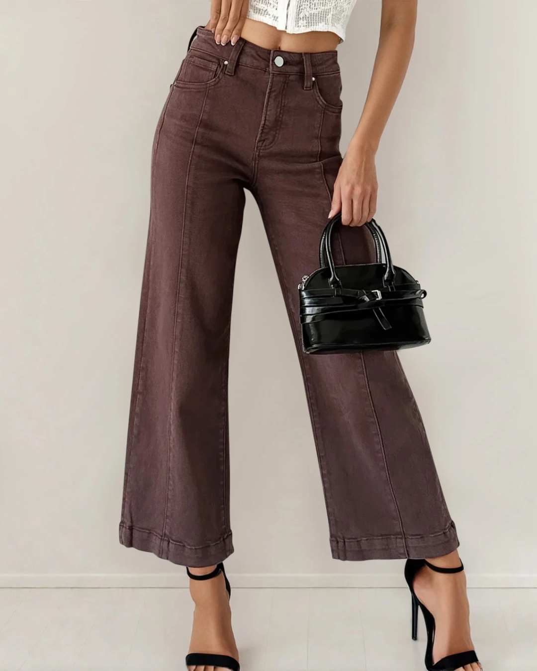 Indie & Co. | Elsie Seamed Wide Leg Crop Jeans in Red Sandalwood