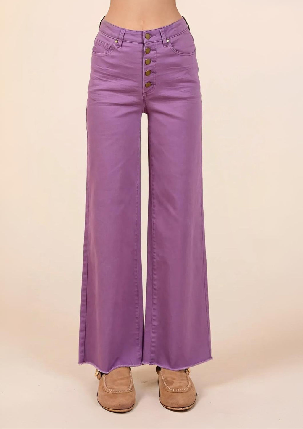 Mittoshop | Women's High Waisted Button Fly Wide Leg Pants