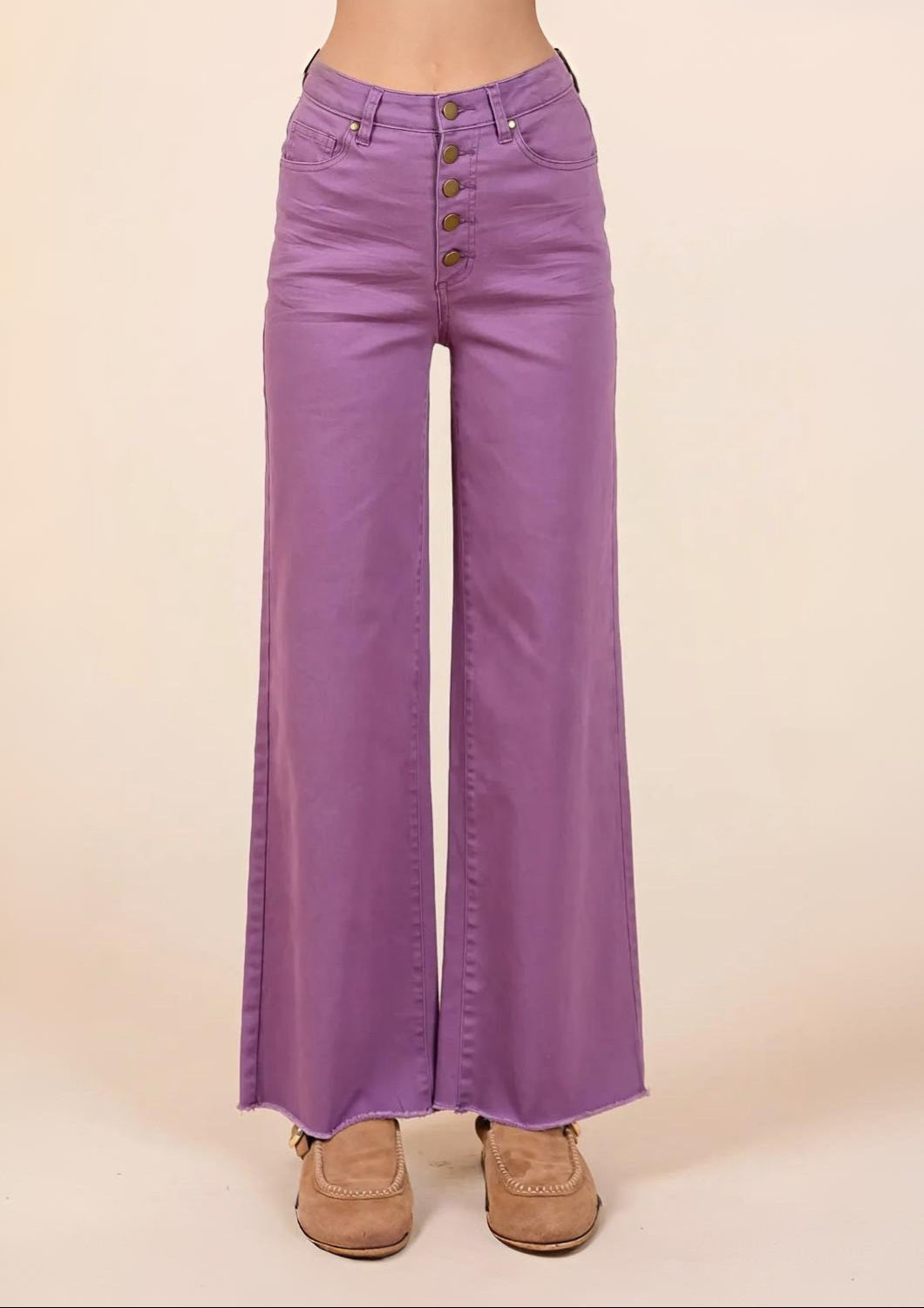 Mittoshop | Women's High Waisted Button Fly Wide Leg Pants