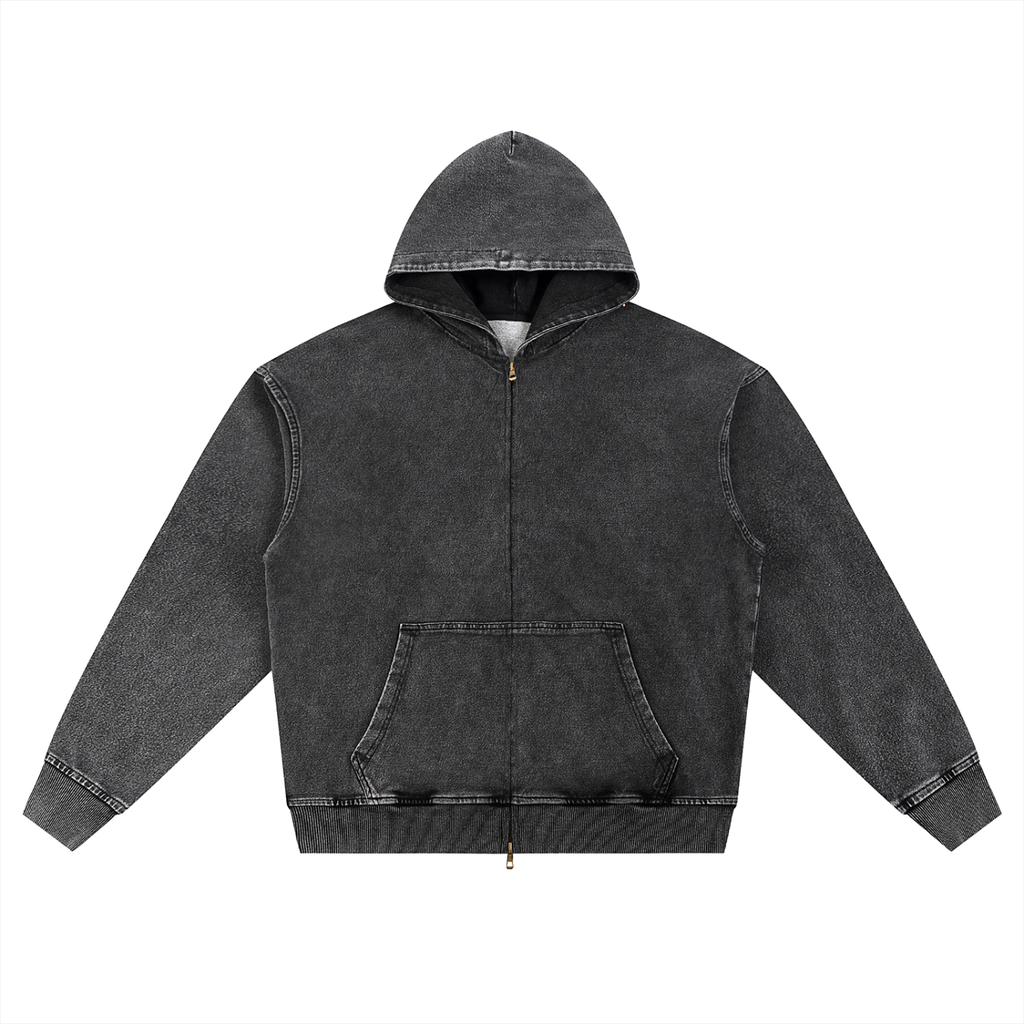 GALLO JEAN | Snow Washed Oversized Cotton Blend Zip-Up Hoodie