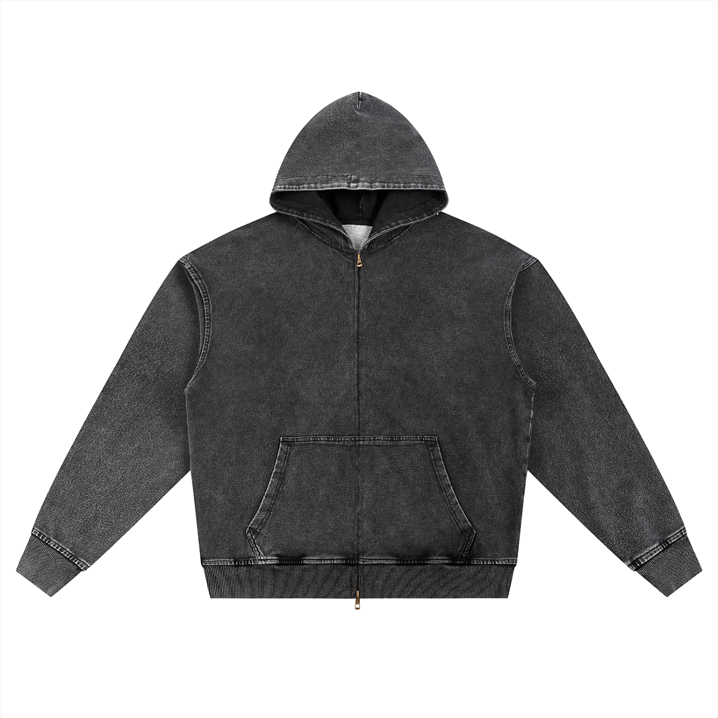 GALLO JEAN | Snow Washed Oversized Cotton Blend Zip-Up Hoodie
