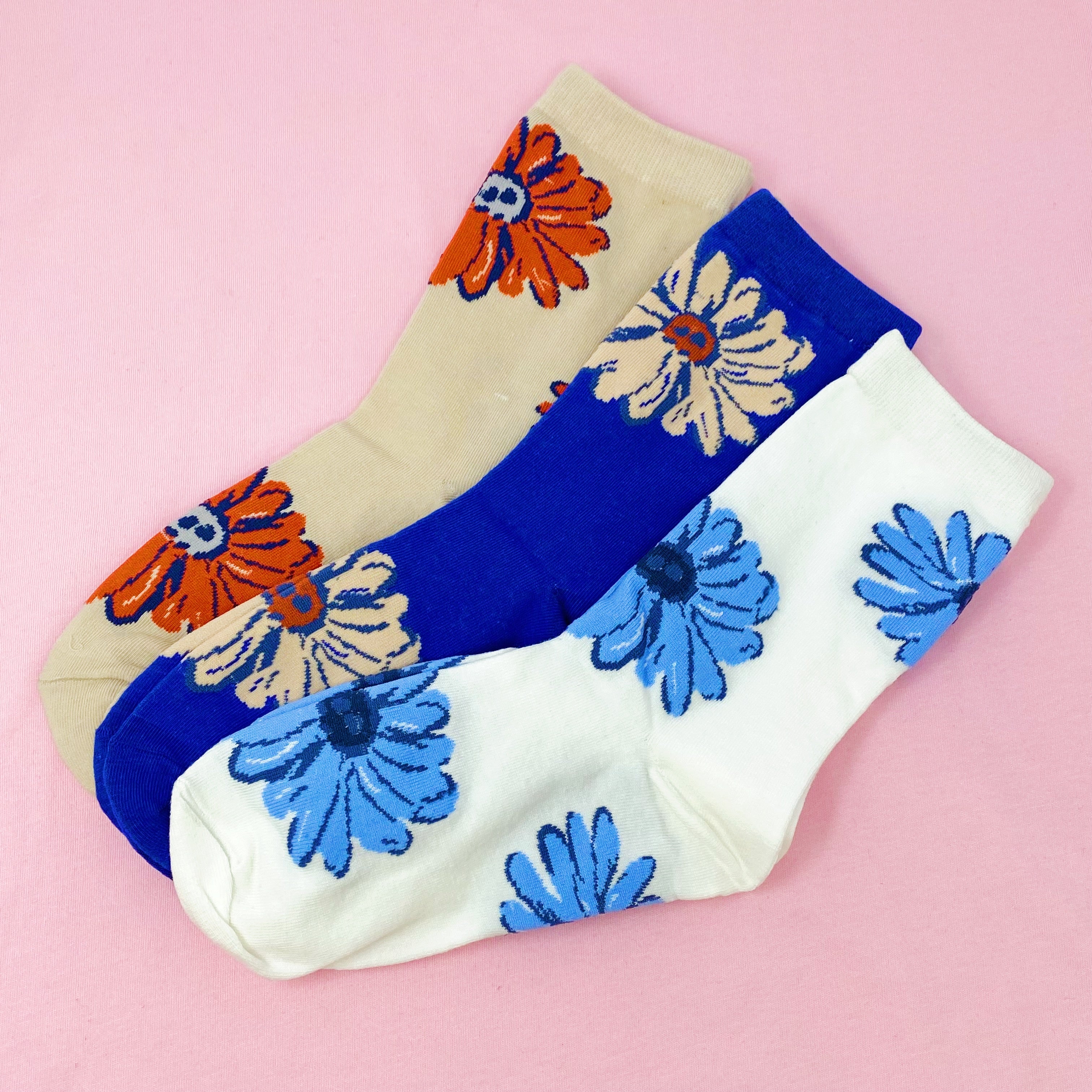 Ellison + Young | Women's Big Flower Socks (Set of 3 Pairs)