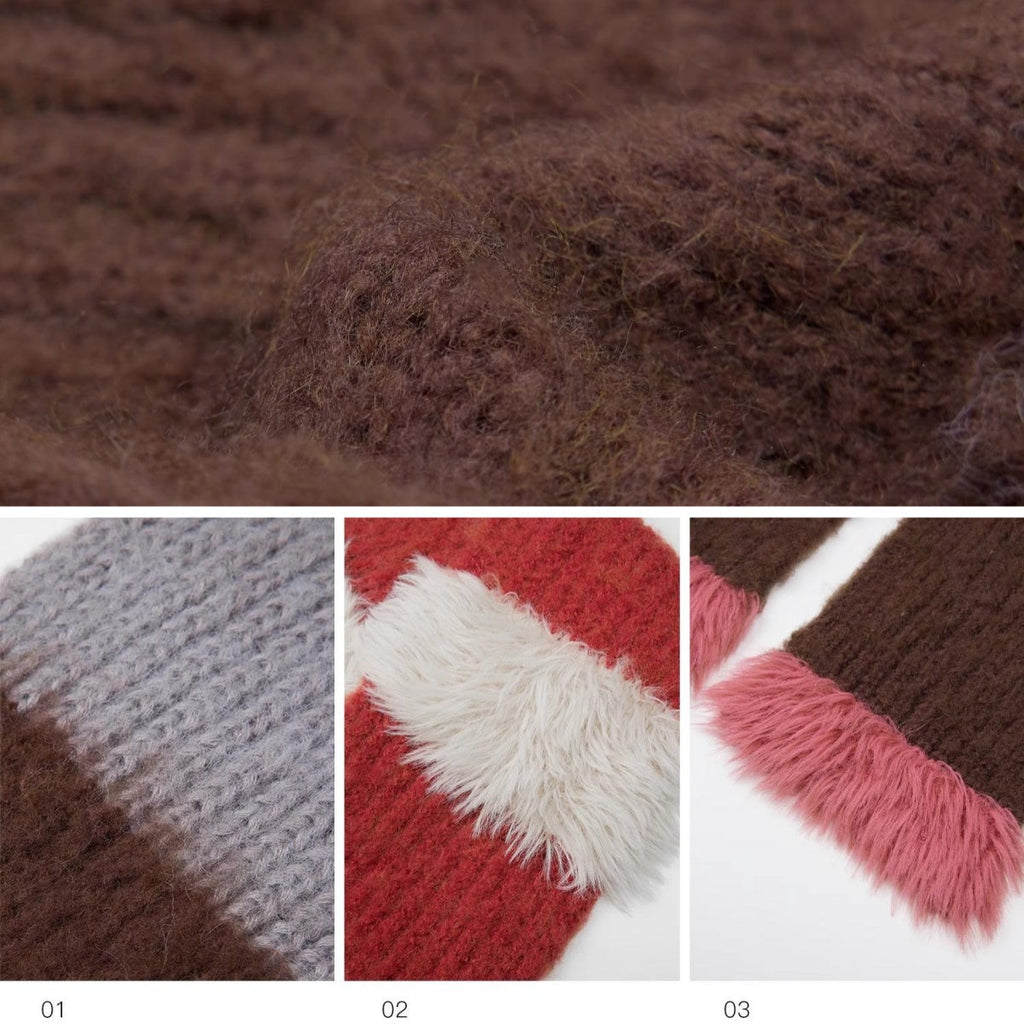 FIRELADY FUR | Women's Mohair Wool Blend Colorblock Hat & Scarf Set