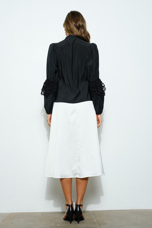 Vella Moda | Women's Tencel & Rayon Blend High Neck Lace Blouse
