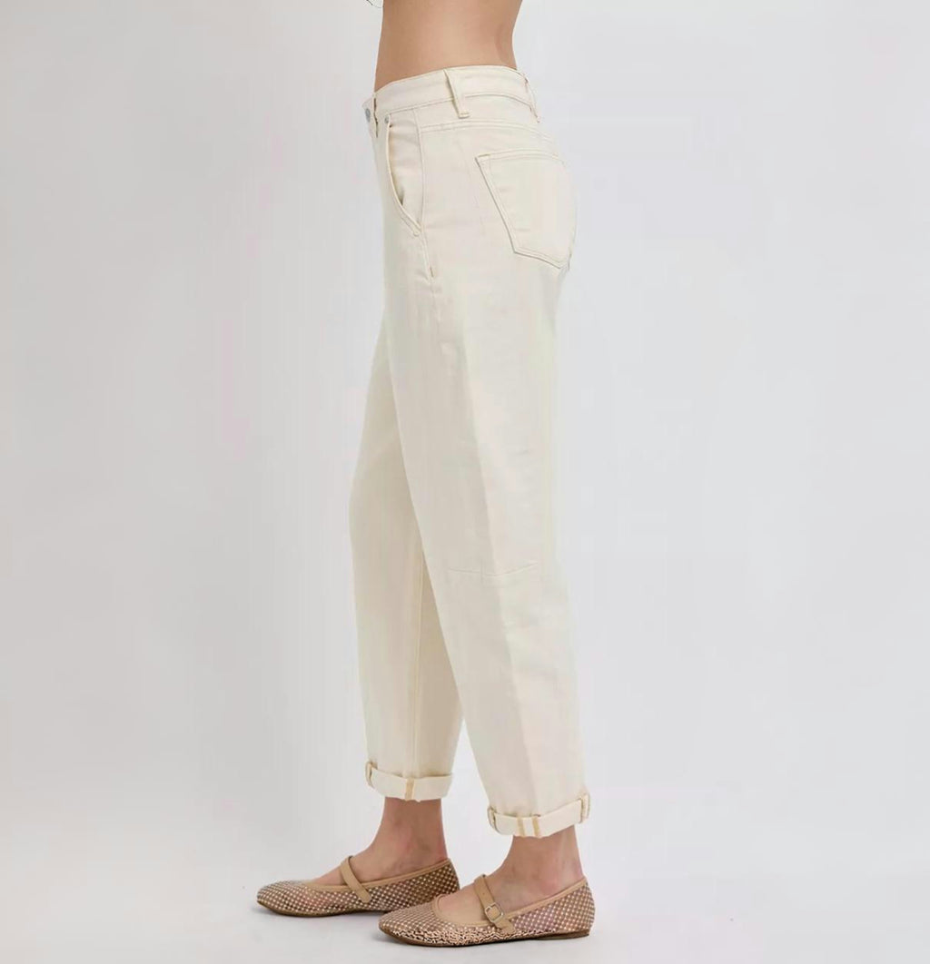 RISEN Women's Ankle Cuffed Barrel Jeans