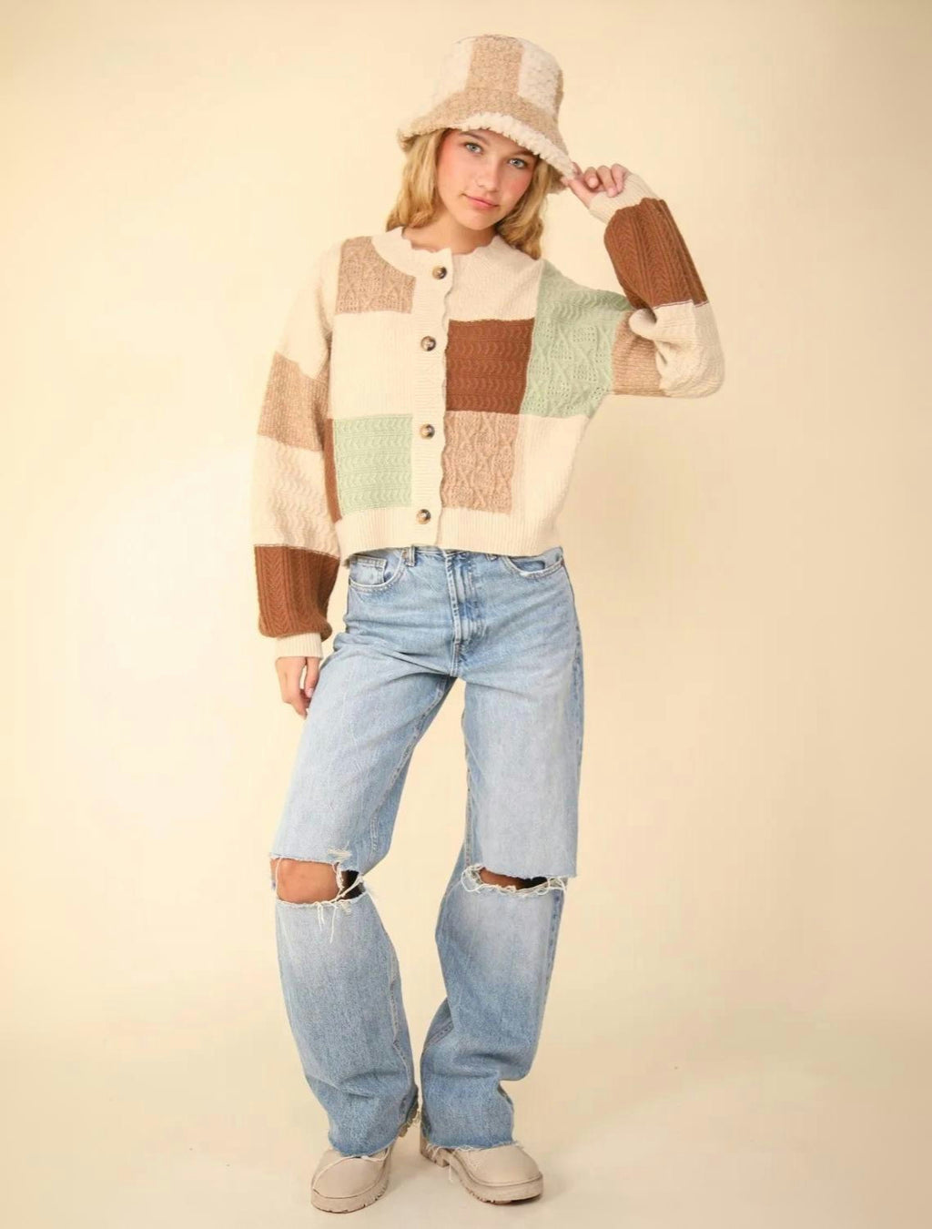 VERY J | Women's Color Block Cotton Cardigan