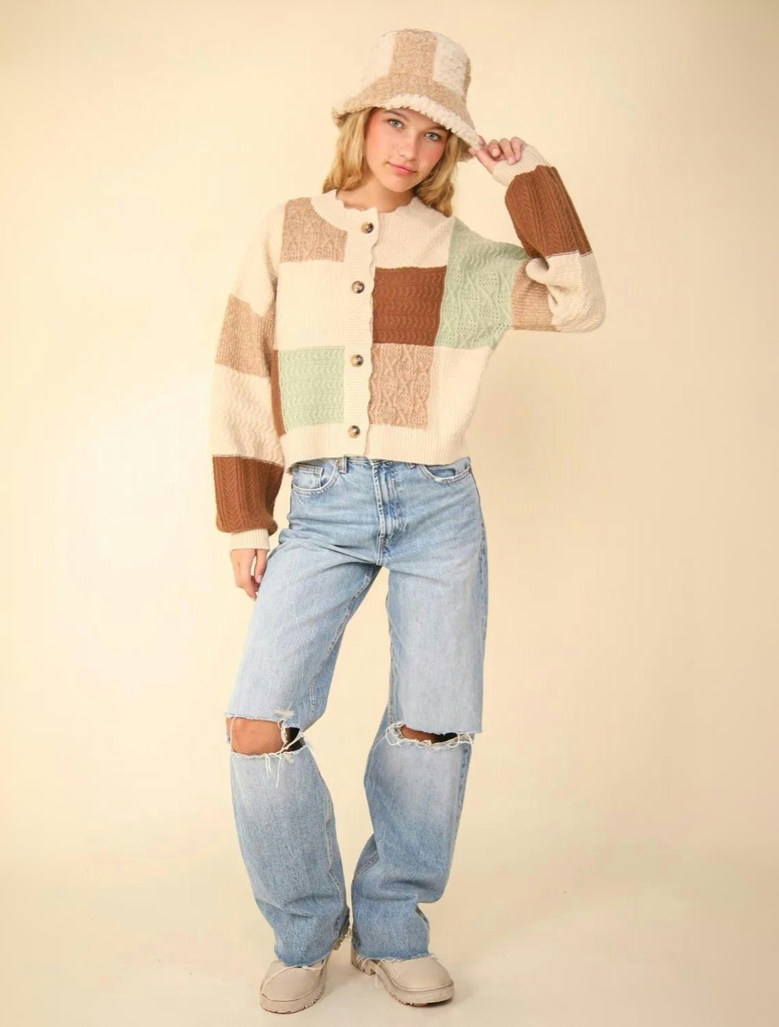 VERY J | Women's Color Block Cotton Cardigan