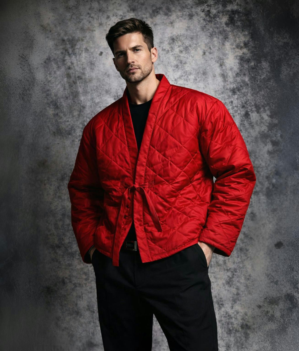 KEEM STUDIOS | Red Wax Denim Kimono Puffer Jacket