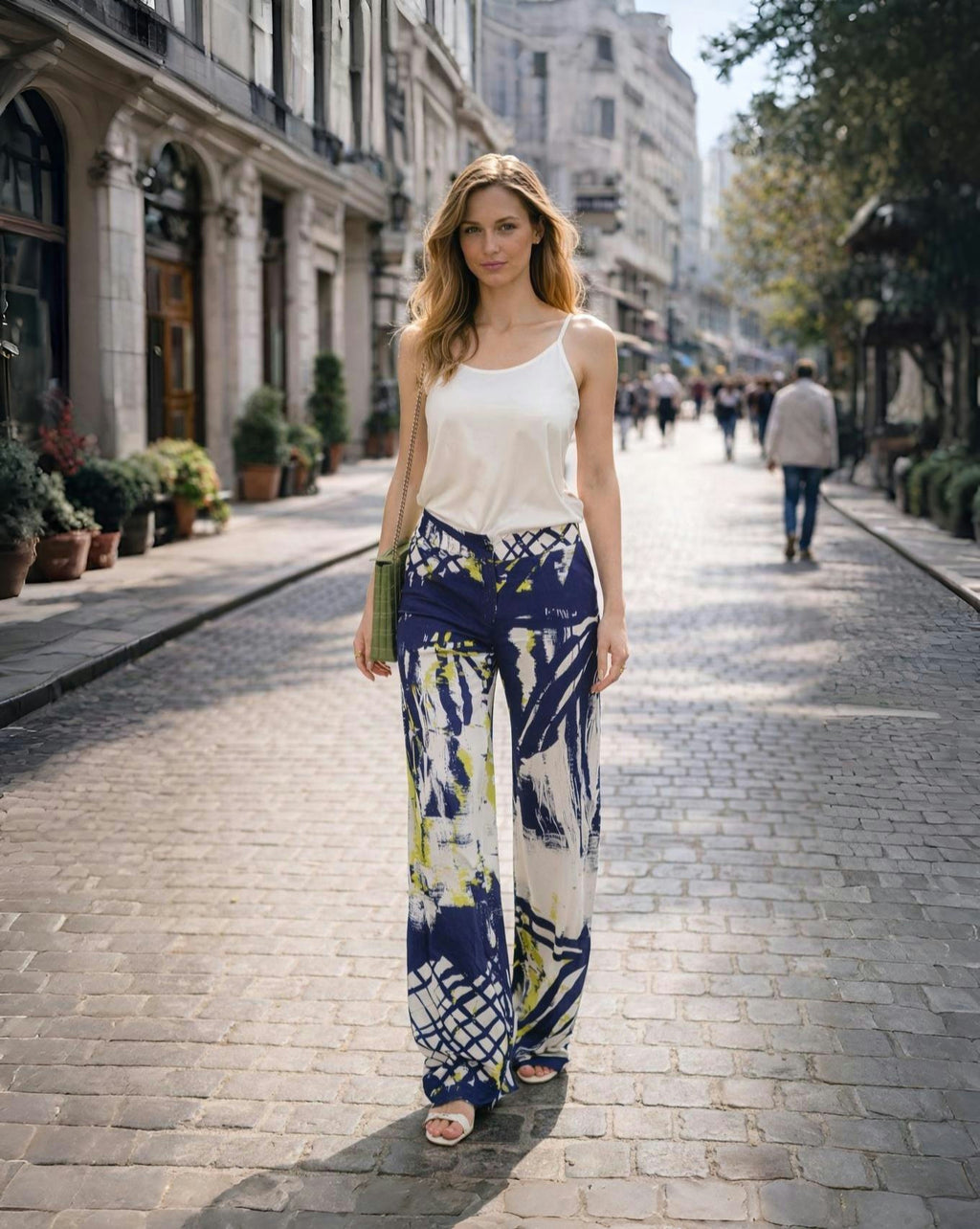Tema Moda | Women's Silk Pants in Abstract Print on Blue