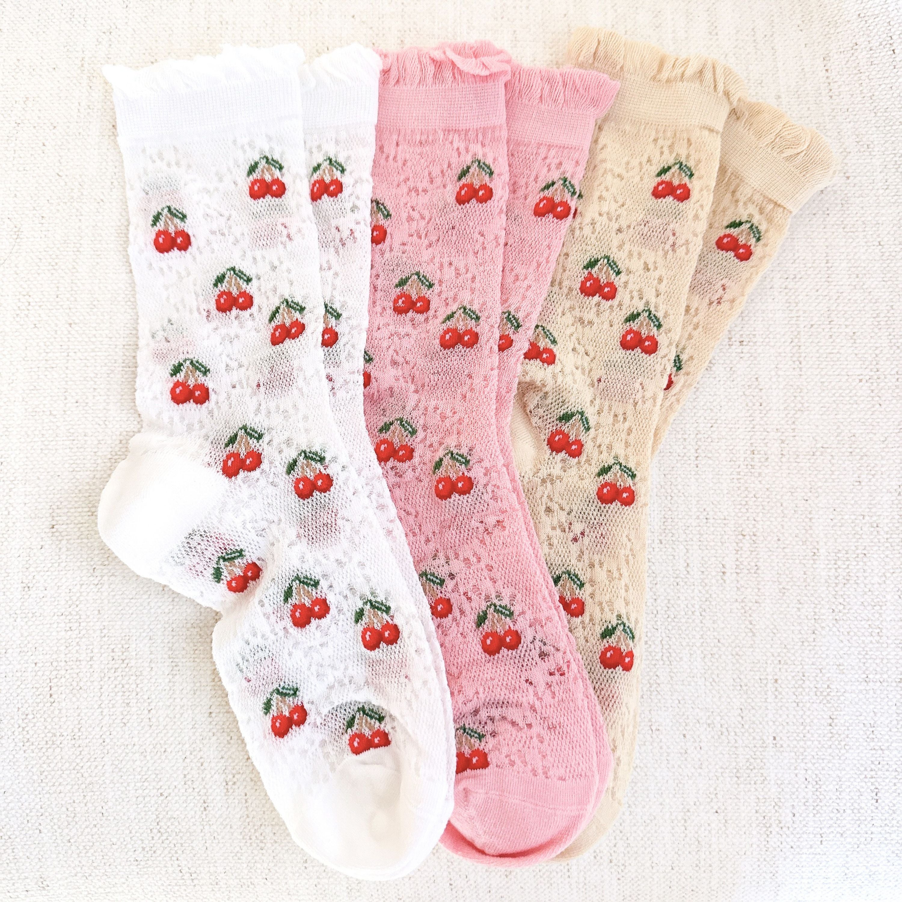 Ellison + Young | Sheer Cherry Socks (Set of 3 Pairs)