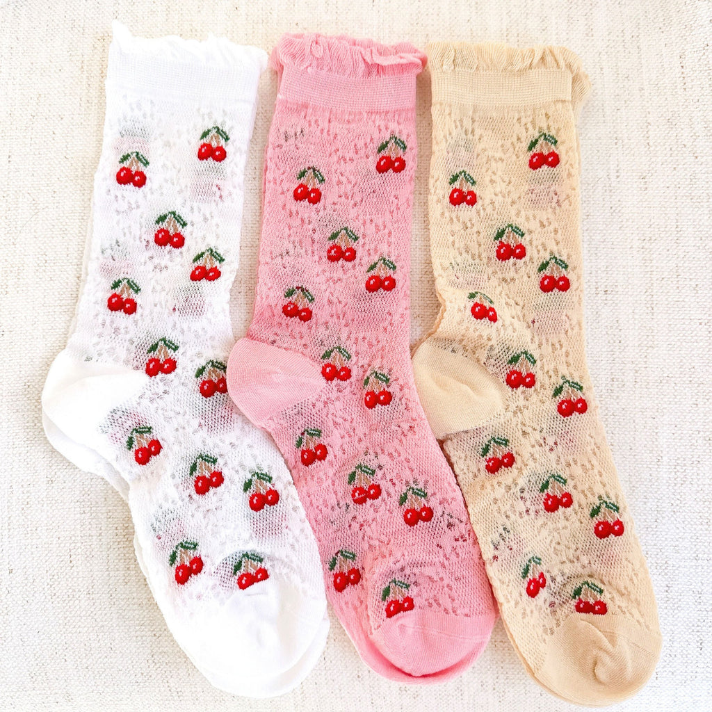 Ellison + Young | Sheer Cherry Socks (Set of 3 Pairs)