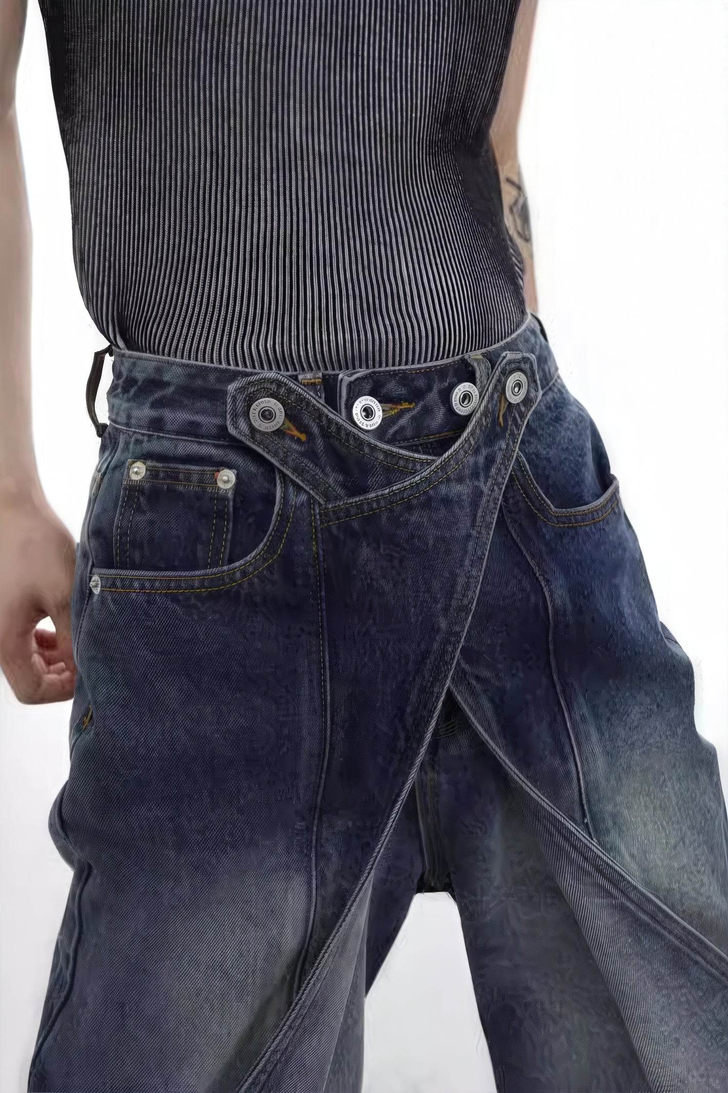 4inme | Men's Distressed Convertible Patchwork Jeans