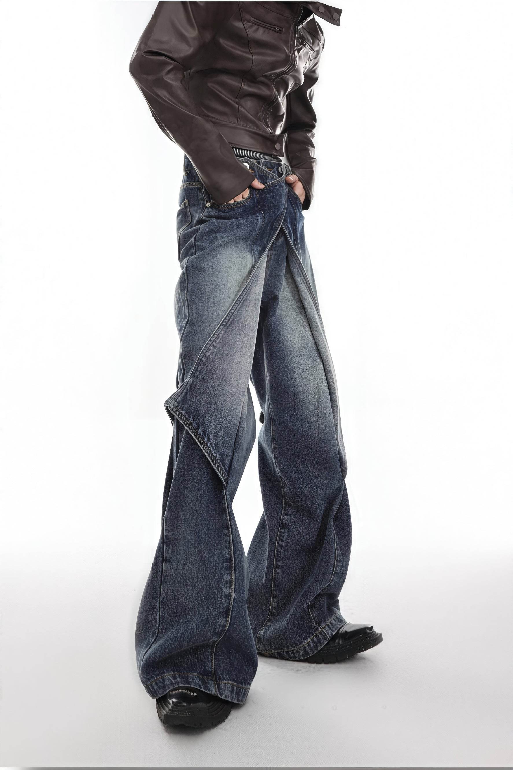 4inme | Men's Distressed Convertible Patchwork Jeans