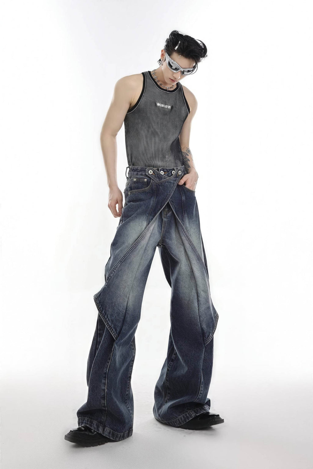 4inme | Men's Distressed Convertible Patchwork Jeans