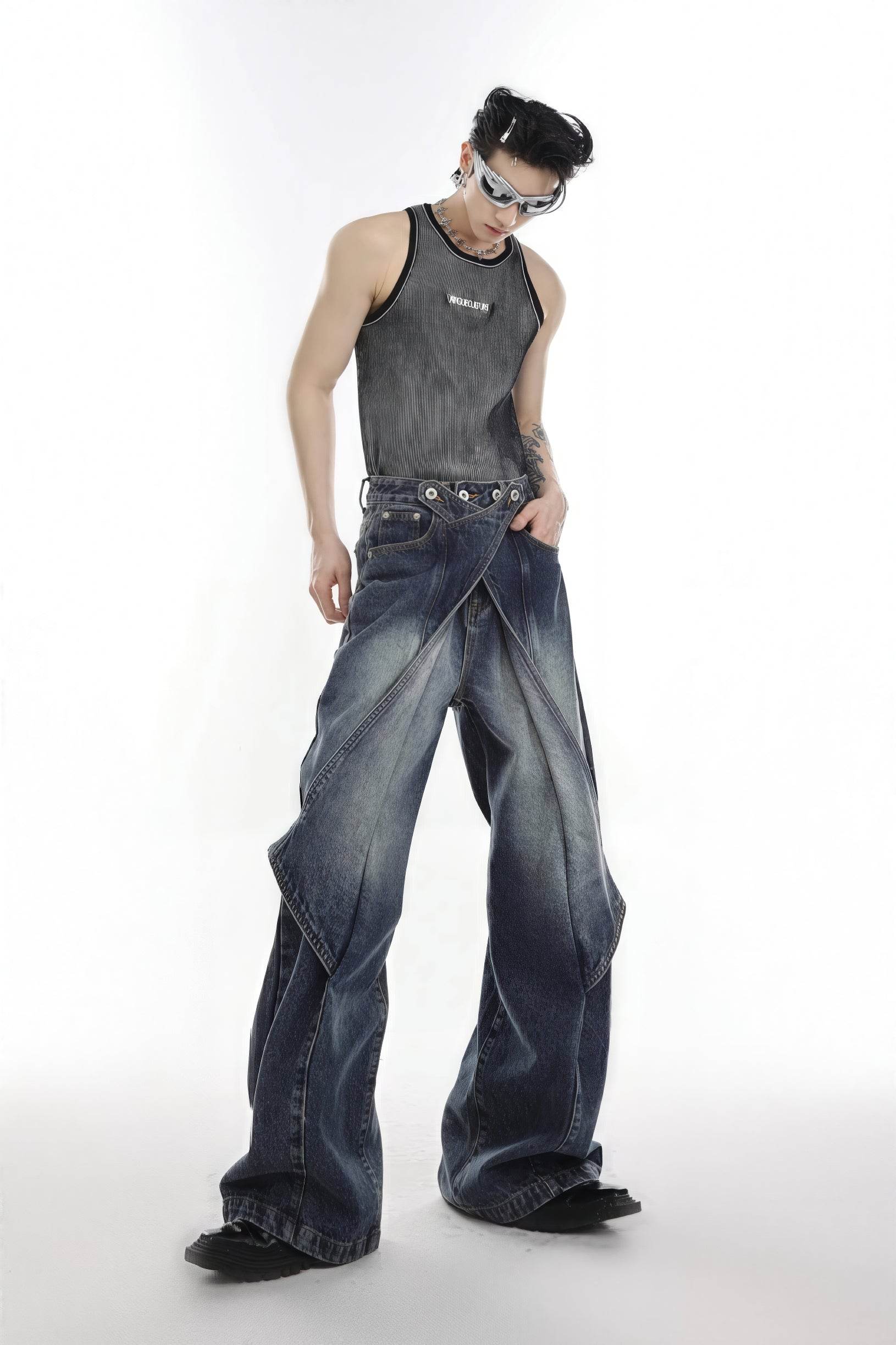 4inme | Men's Distressed Convertible Patchwork Jeans