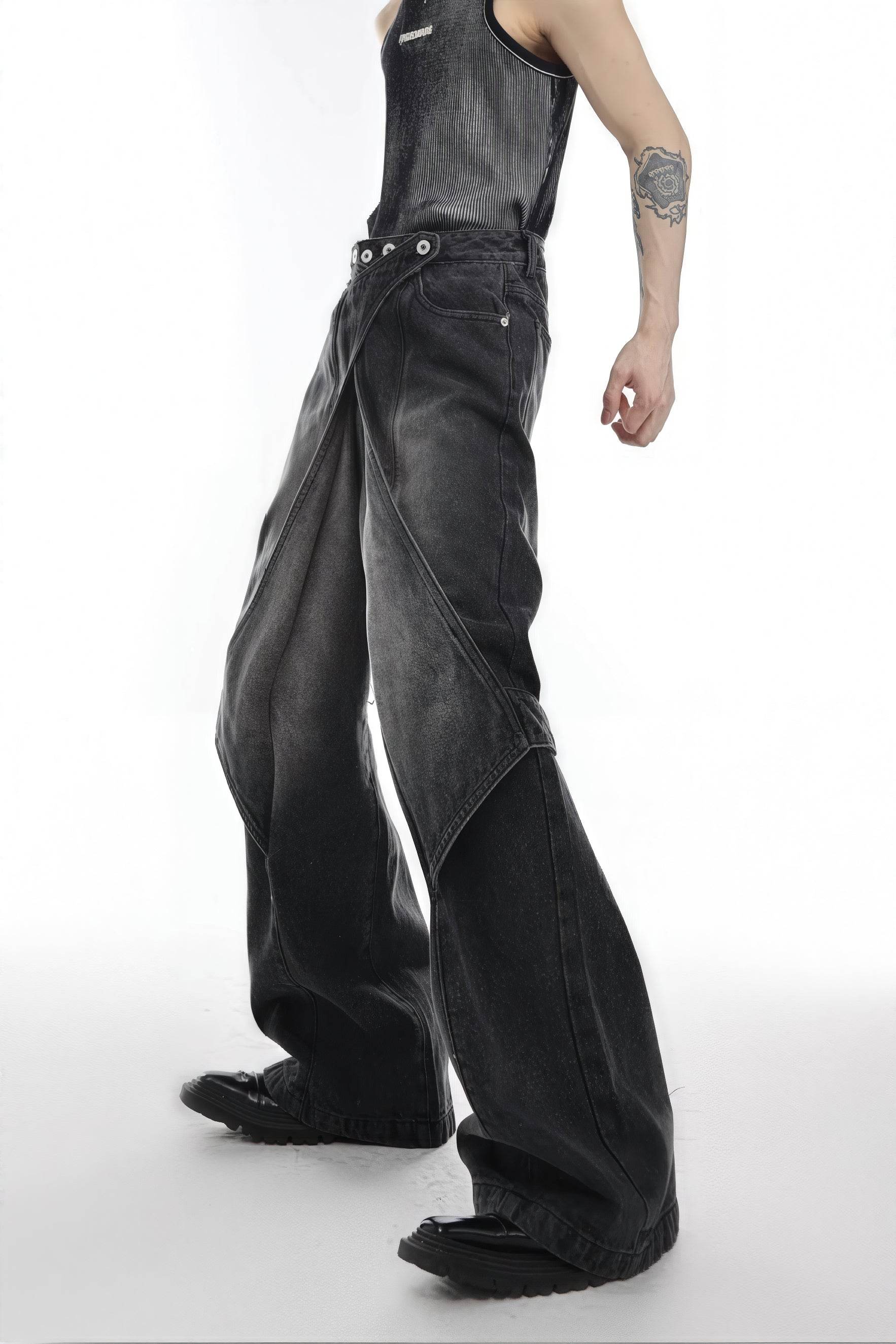 4inme | Men's Distressed Convertible Patchwork Jeans