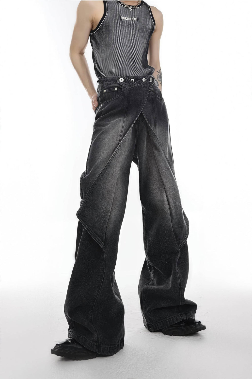 4inme | Men's Distressed Convertible Patchwork Jeans