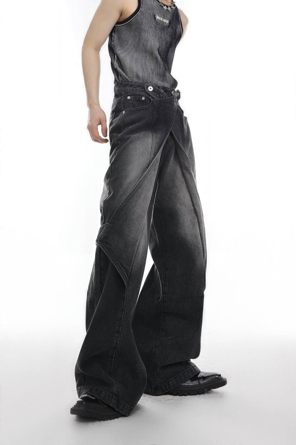 4inme | Men's Distressed Convertible Patchwork Jeans