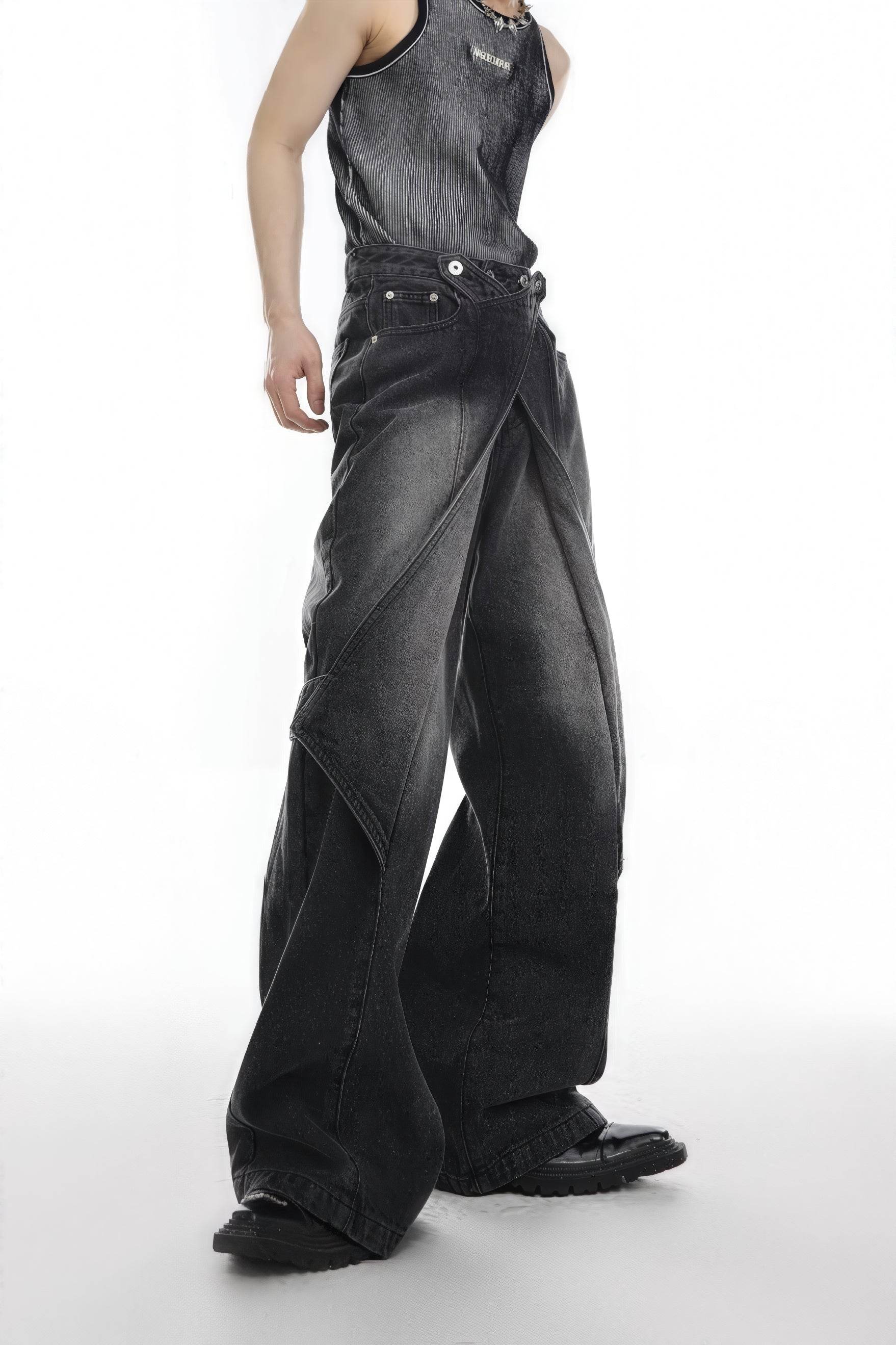 4inme | Men's Distressed Convertible Patchwork Jeans