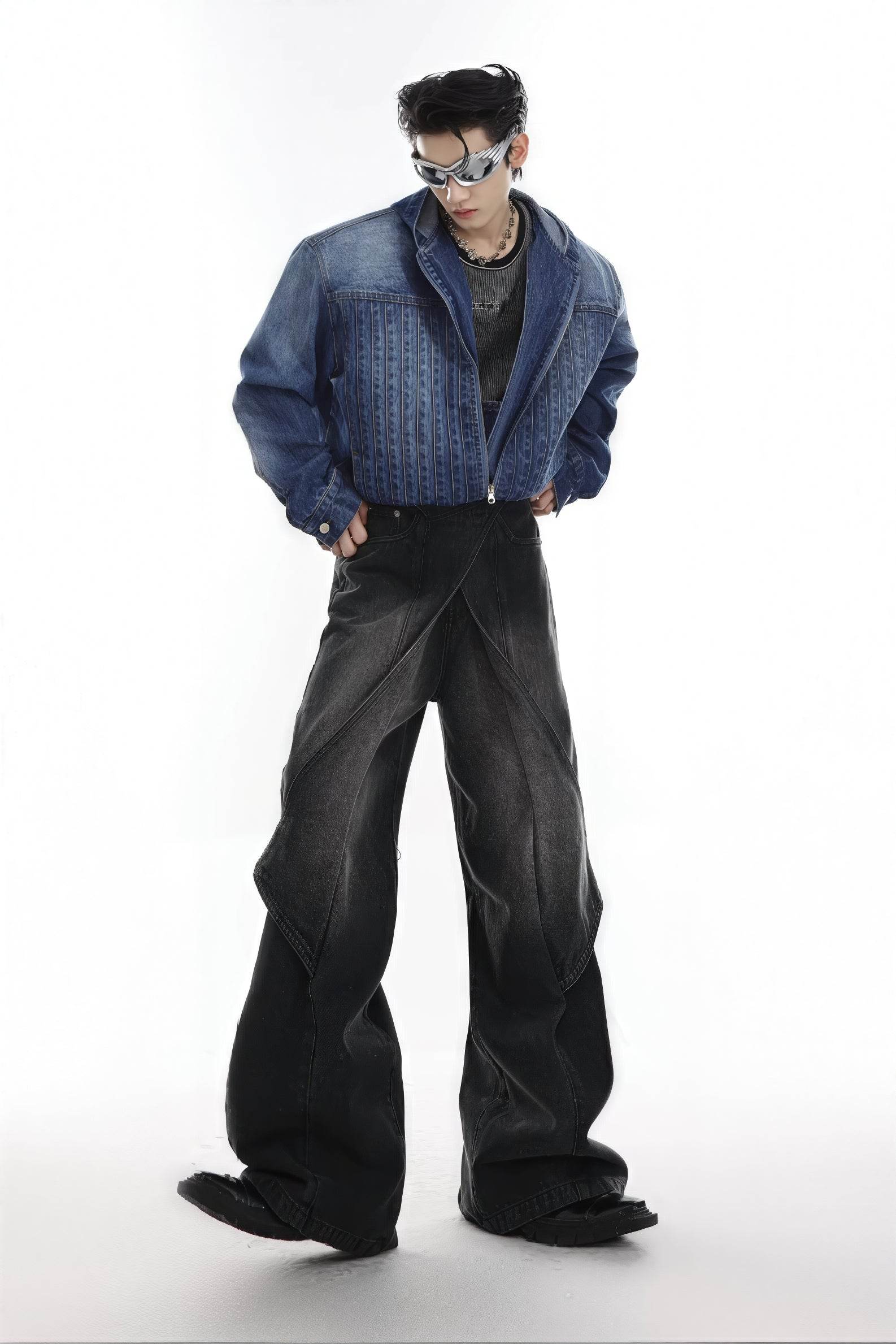 4inme | Men's Distressed Convertible Patchwork Jeans
