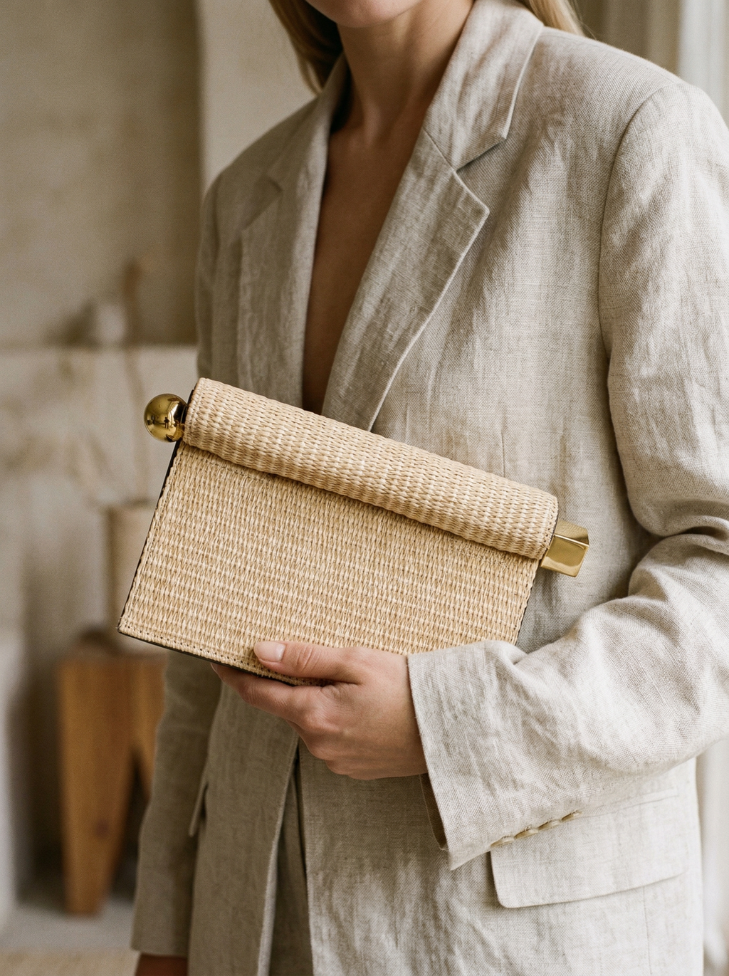 LINTICO | Women's Straw Foldover Clutch