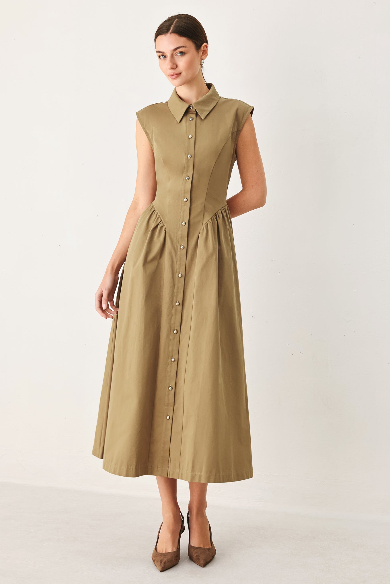 Flying Tomato | Women's Mocha Cotton Midi Dress