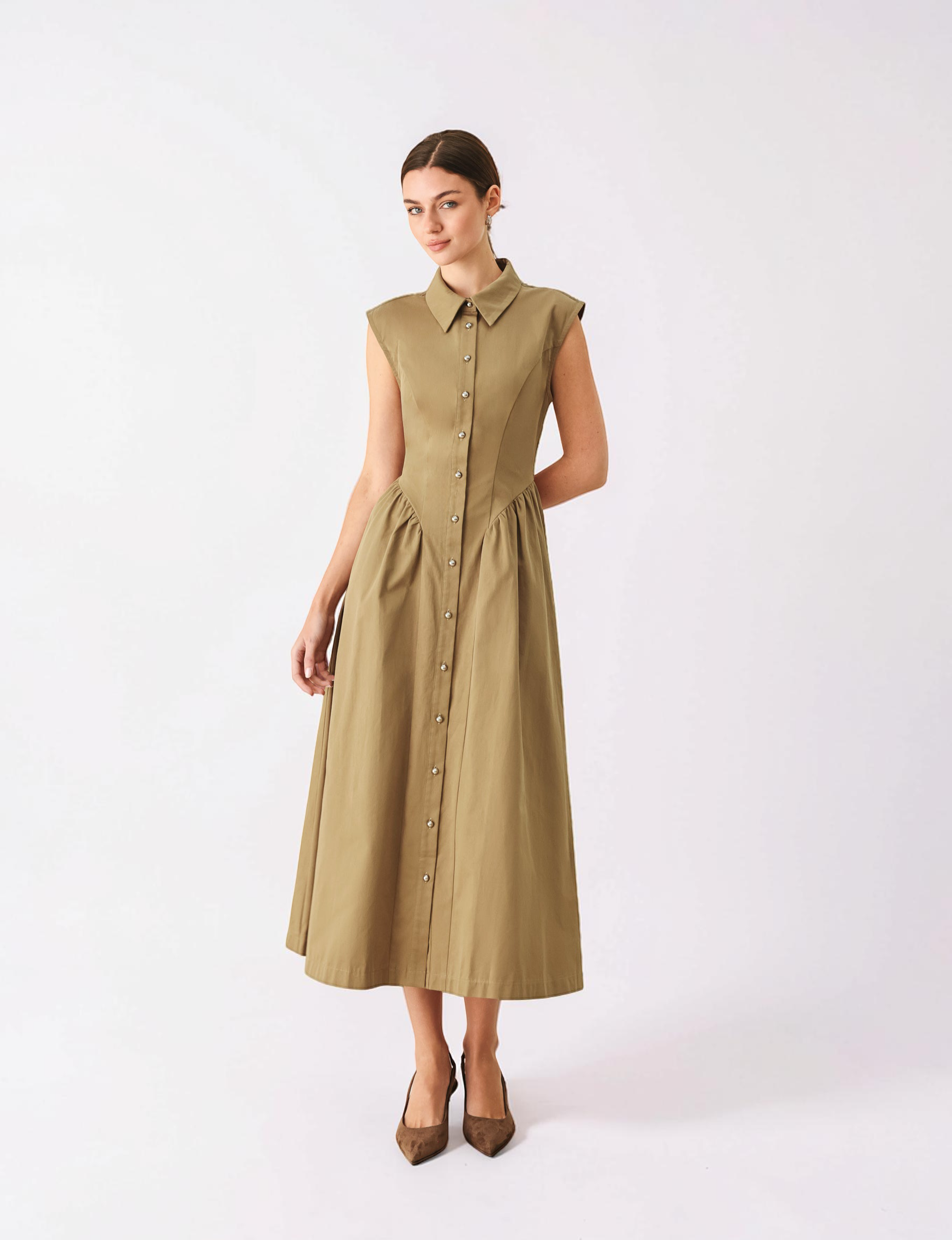 Flying Tomato | Women's Mocha Cotton Midi Dress