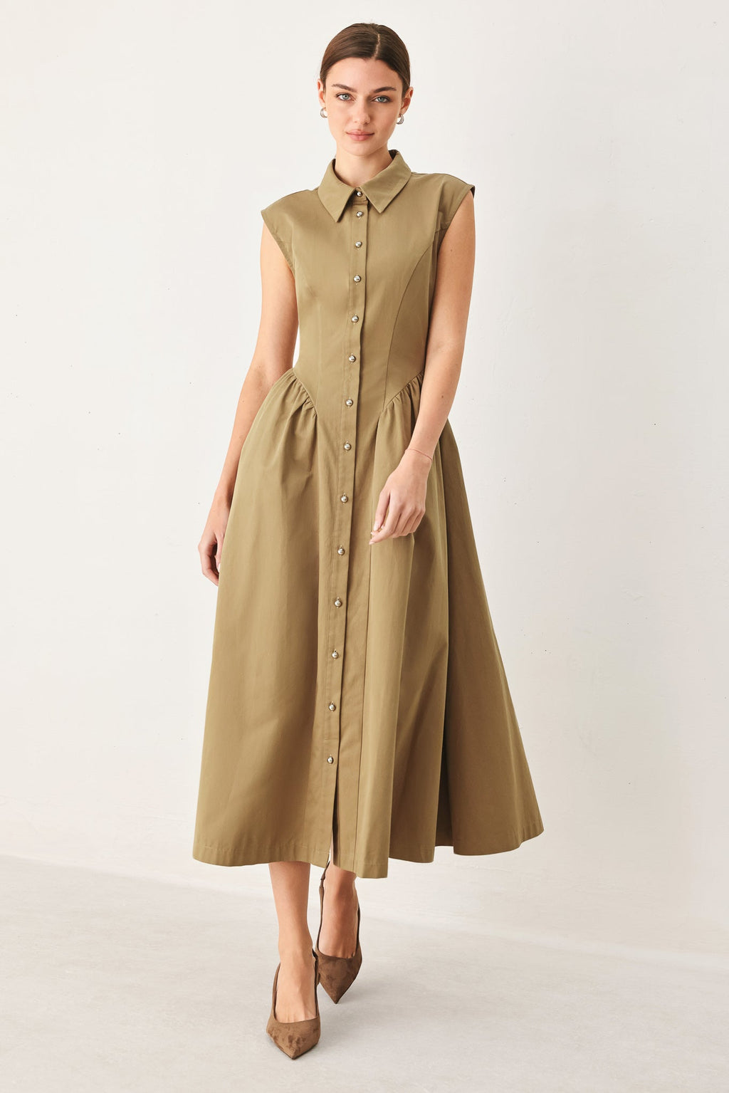 Flying Tomato | Women's Mocha Cotton Midi Dress