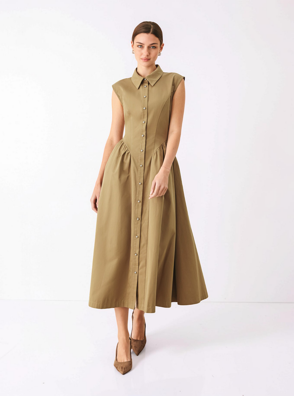 Flying Tomato | Women's Mocha Cotton Midi Dress