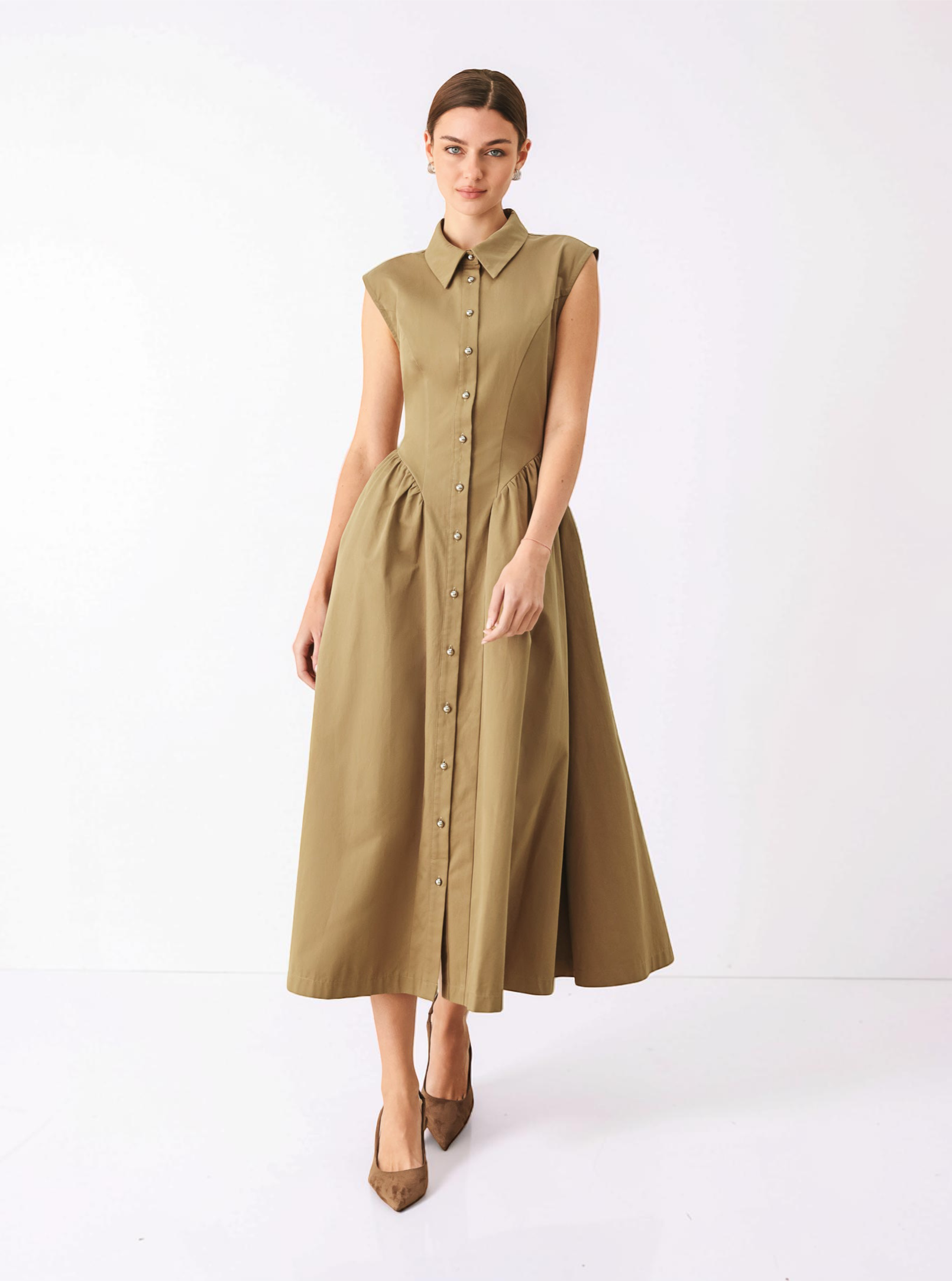 Flying Tomato | Women's Mocha Cotton Midi Dress