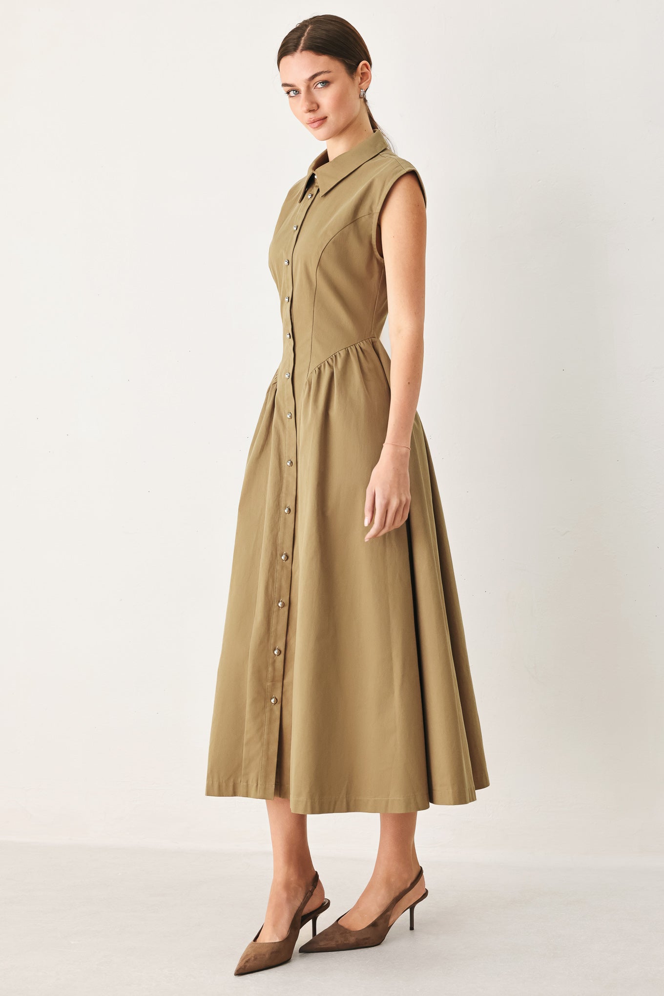 Flying Tomato | Women's Mocha Cotton Midi Dress