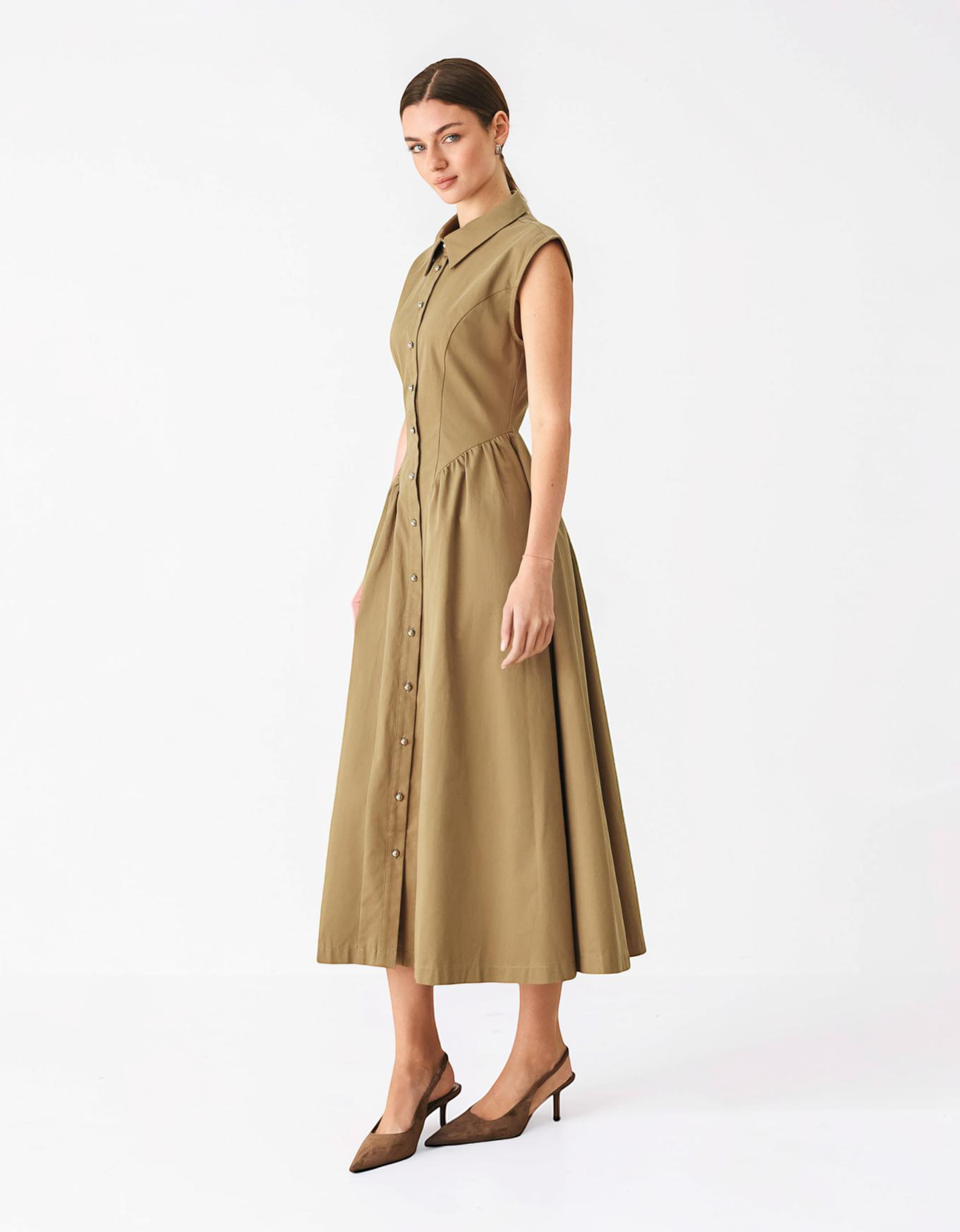 Flying Tomato | Women's Mocha Cotton Midi Dress