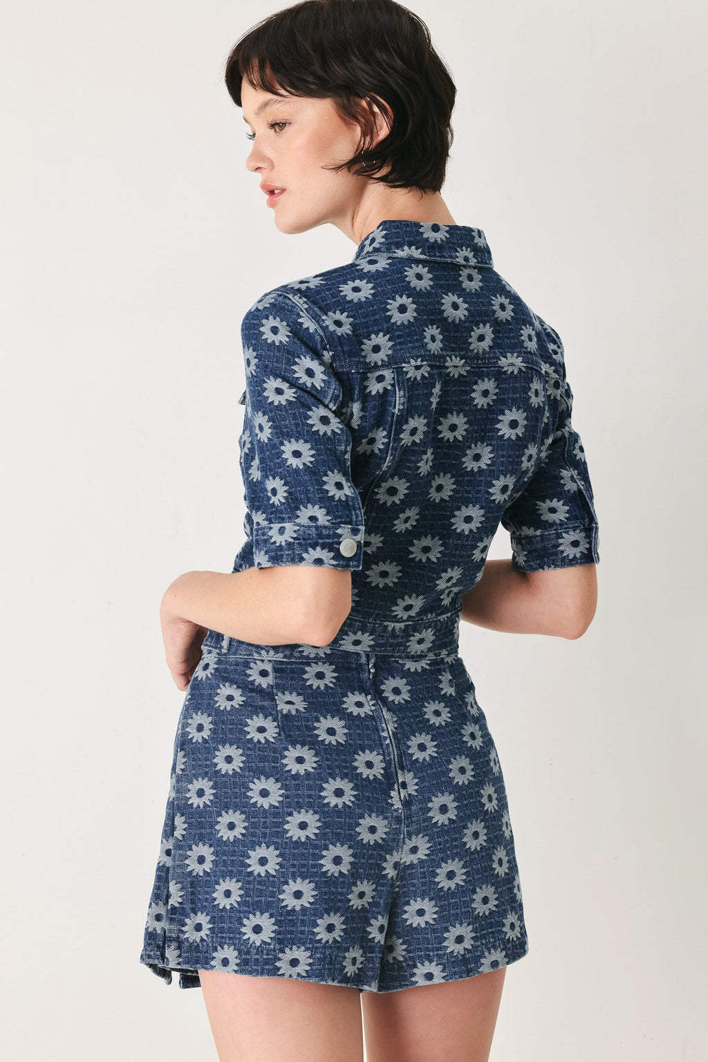 Flying Tomato | Sweet Daisy Woven Jacquard Denim Skort