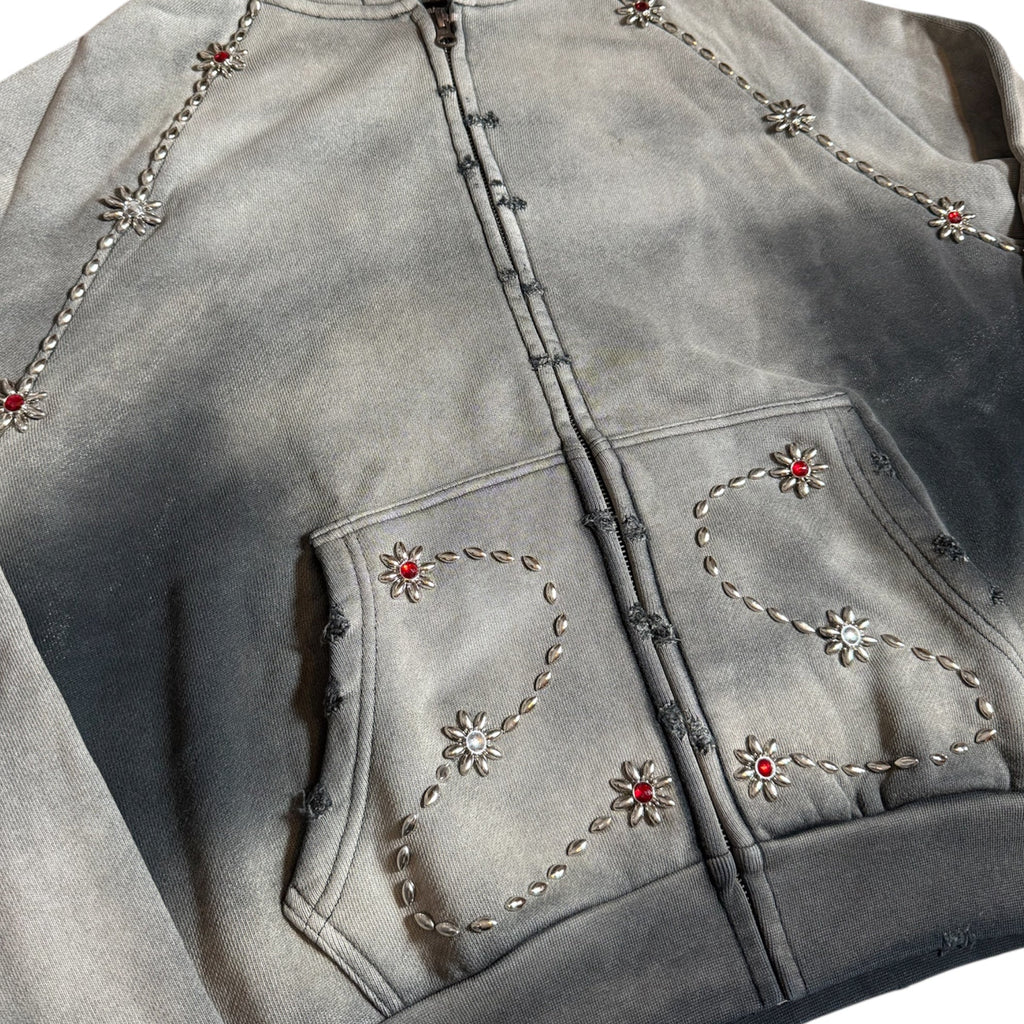 BRAINWASHED | Grey Sunflower Zip Up Hoodie
