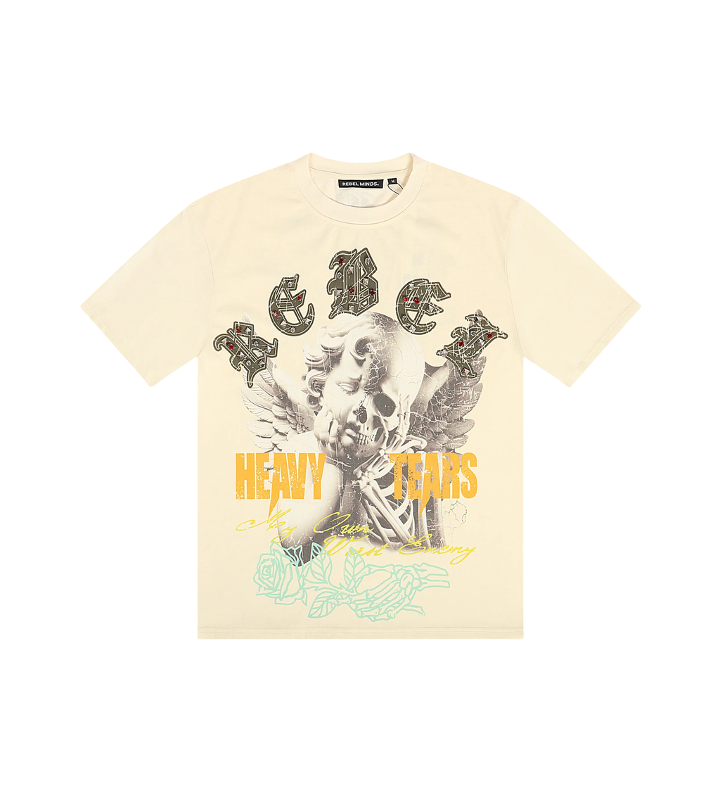 Rebel Minds | Heavy Tears Cream Rhinestone T-Shirt