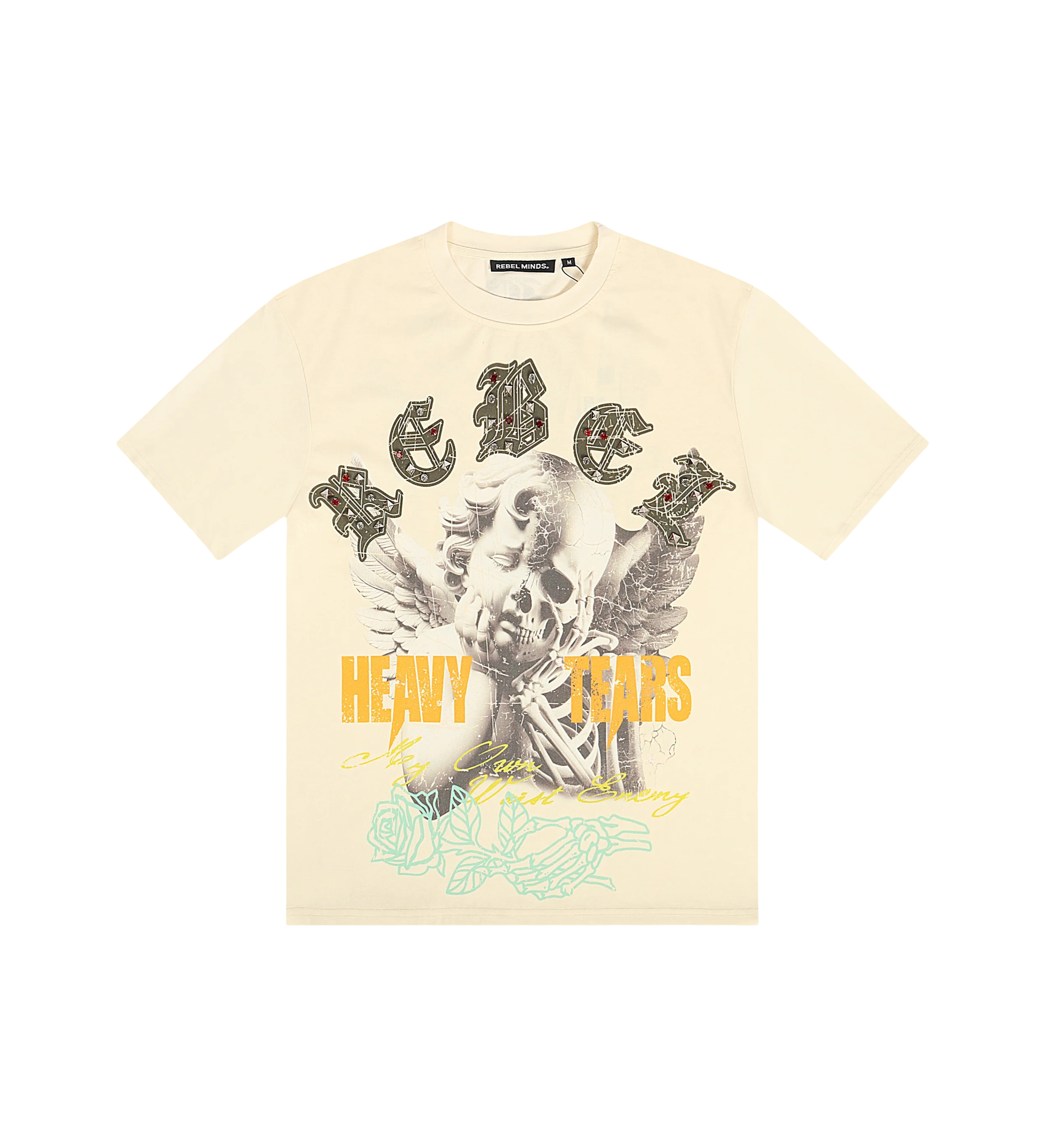 Rebel Minds | Heavy Tears Cream Rhinestone T-Shirt