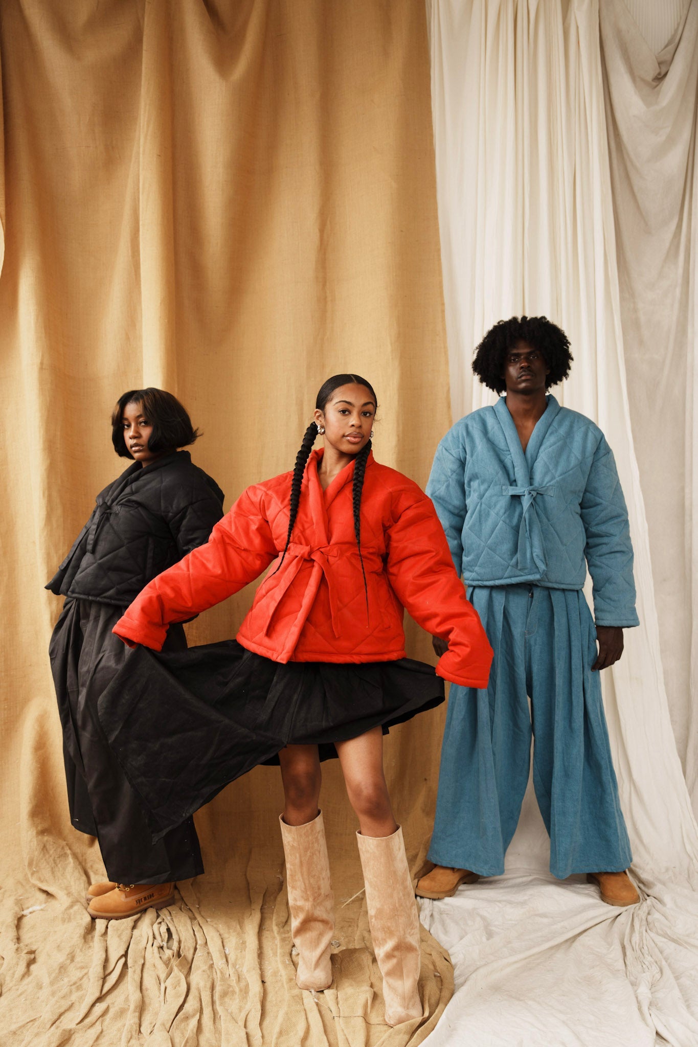 KEEM STUDIOS | Red Wax Denim Kimono Puffer Jacket