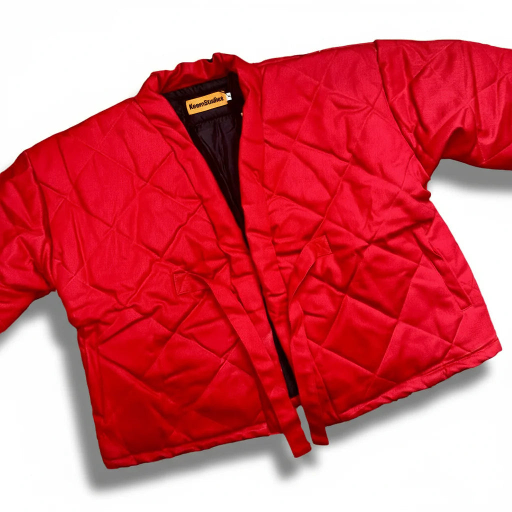 KEEM STUDIOS | Red Wax Denim Kimono Puffer Jacket