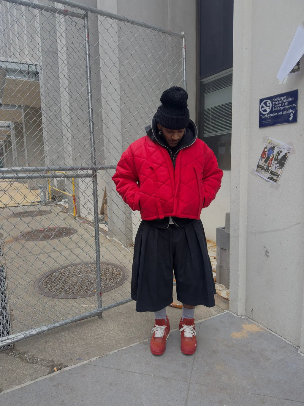 KEEM STUDIOS | Red Wax Denim Kimono Puffer Jacket