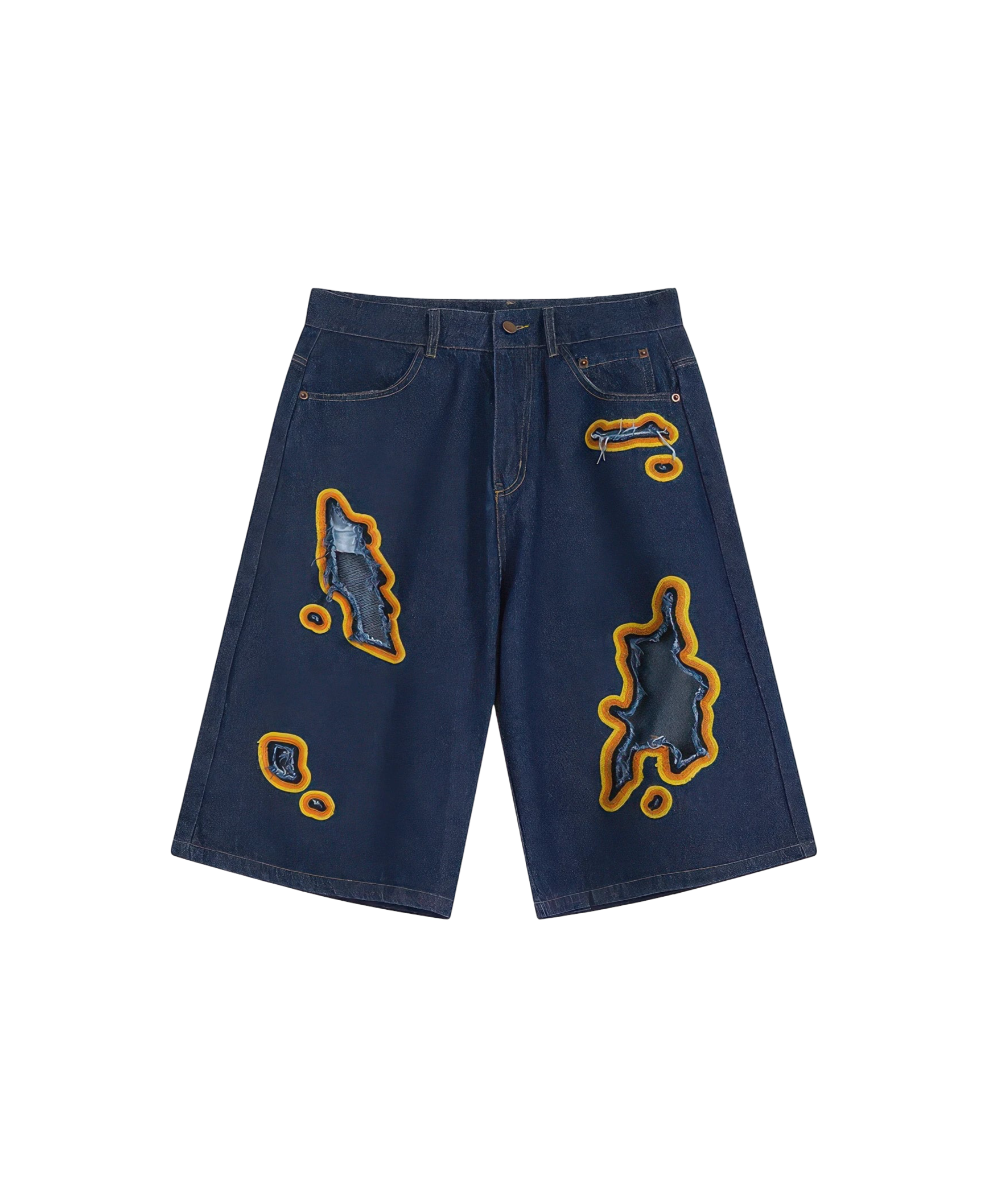 4inme | Flame Burnout Distressed Denim Shorts