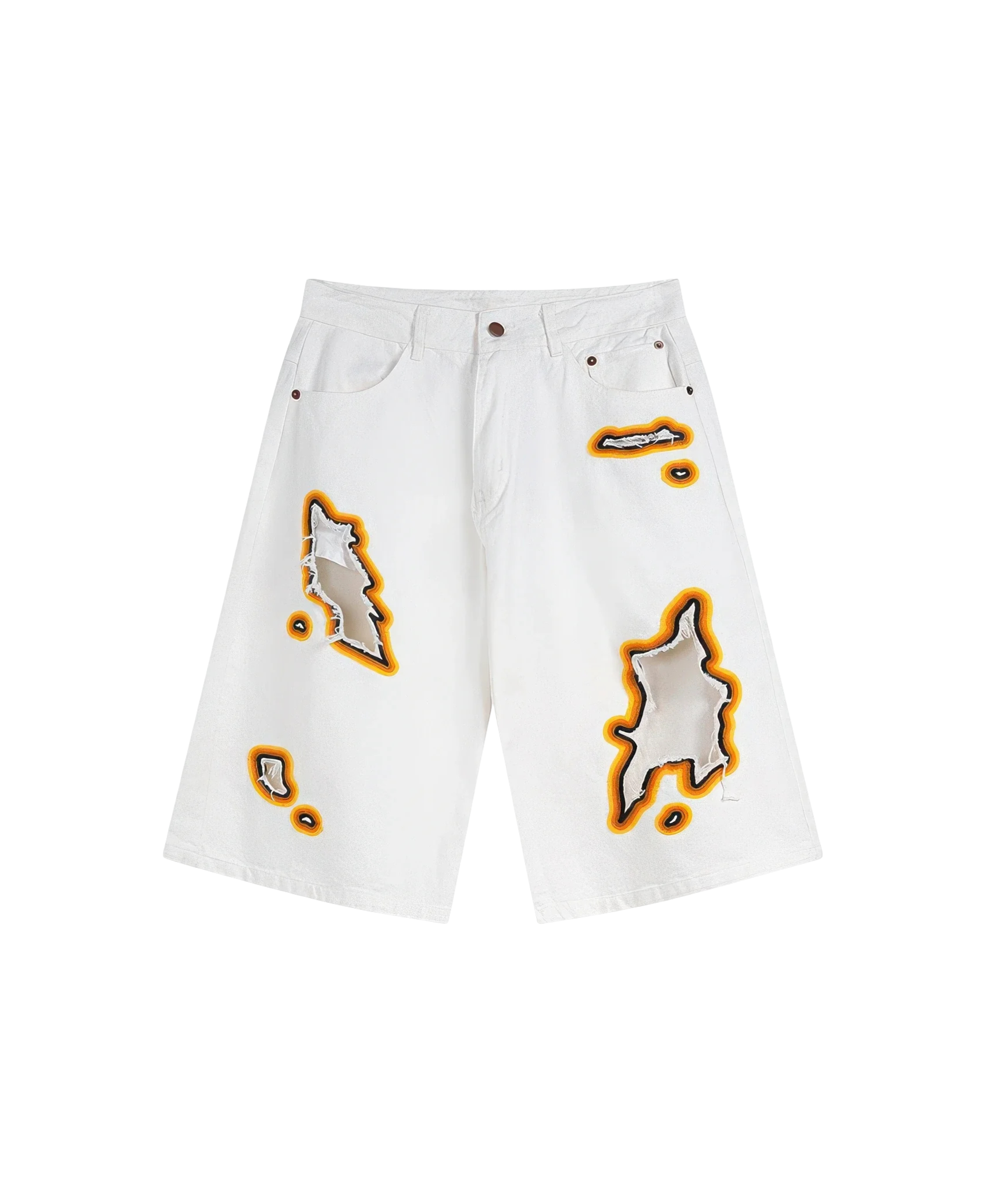 4inme | Flame Burnout Distressed Denim Shorts