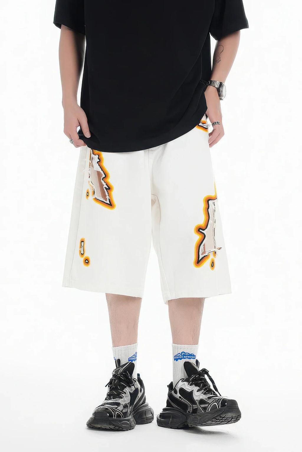 4inme | Flame Burnout Distressed Denim Shorts
