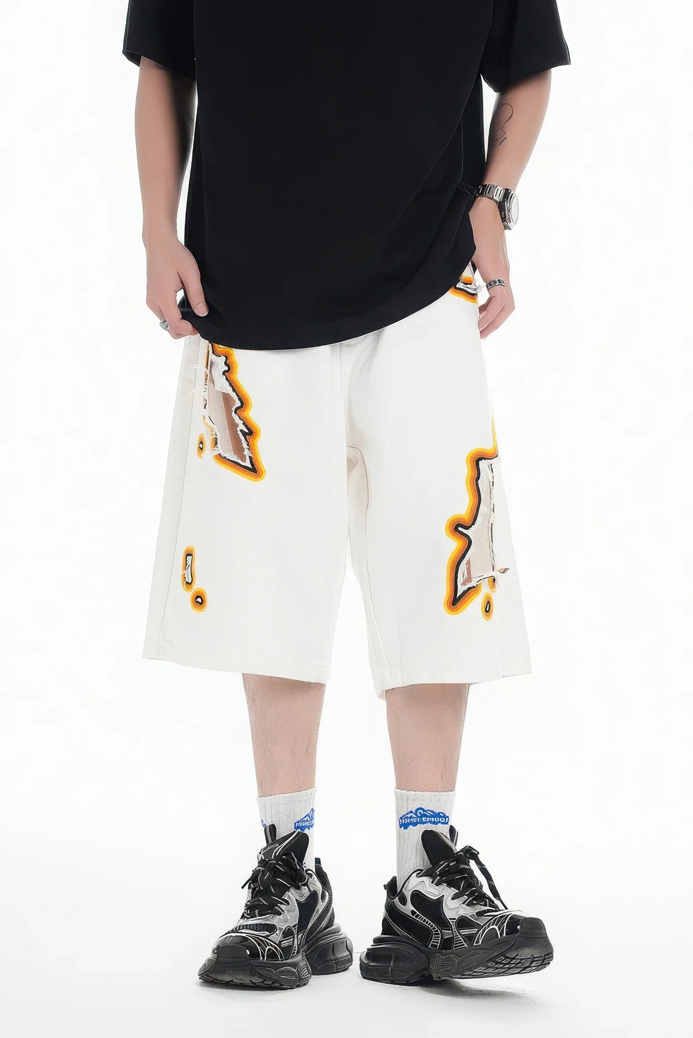 4inme | Flame Burnout Distressed Denim Shorts