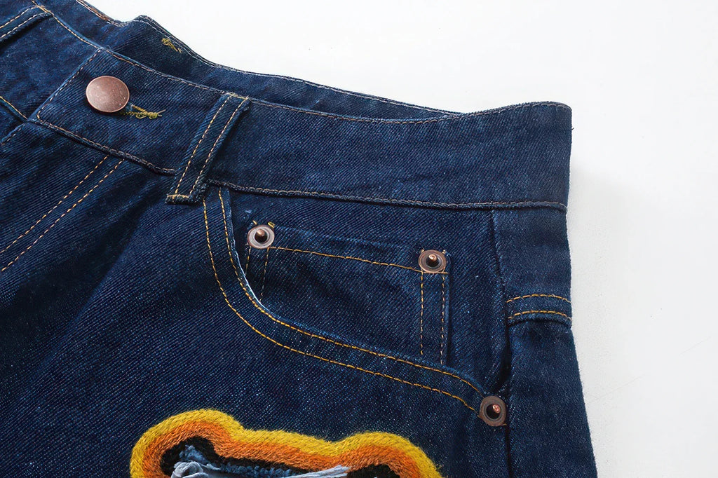 4inme | Flame Burnout Distressed Denim Shorts