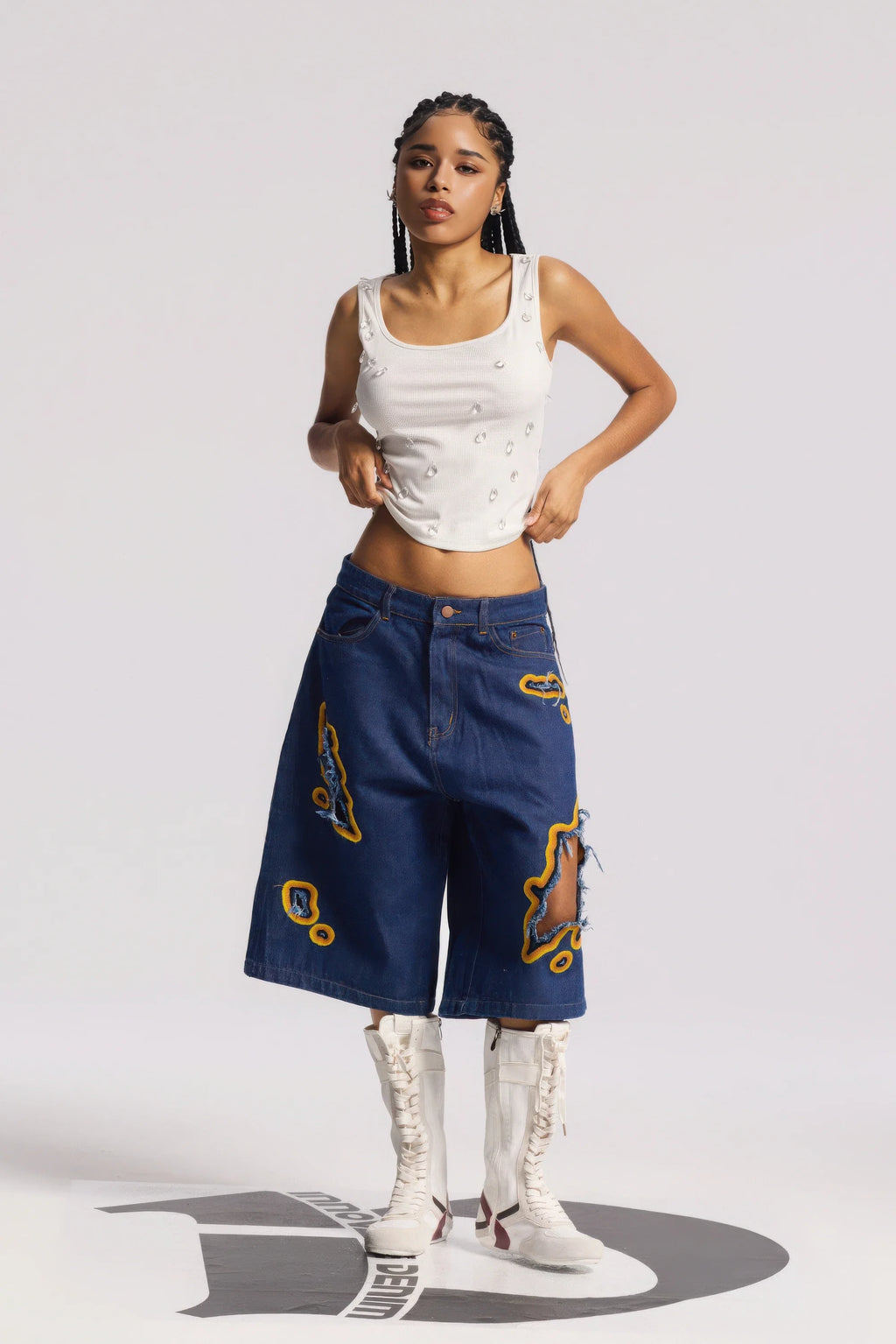 4inme | Flame Burnout Distressed Denim Shorts
