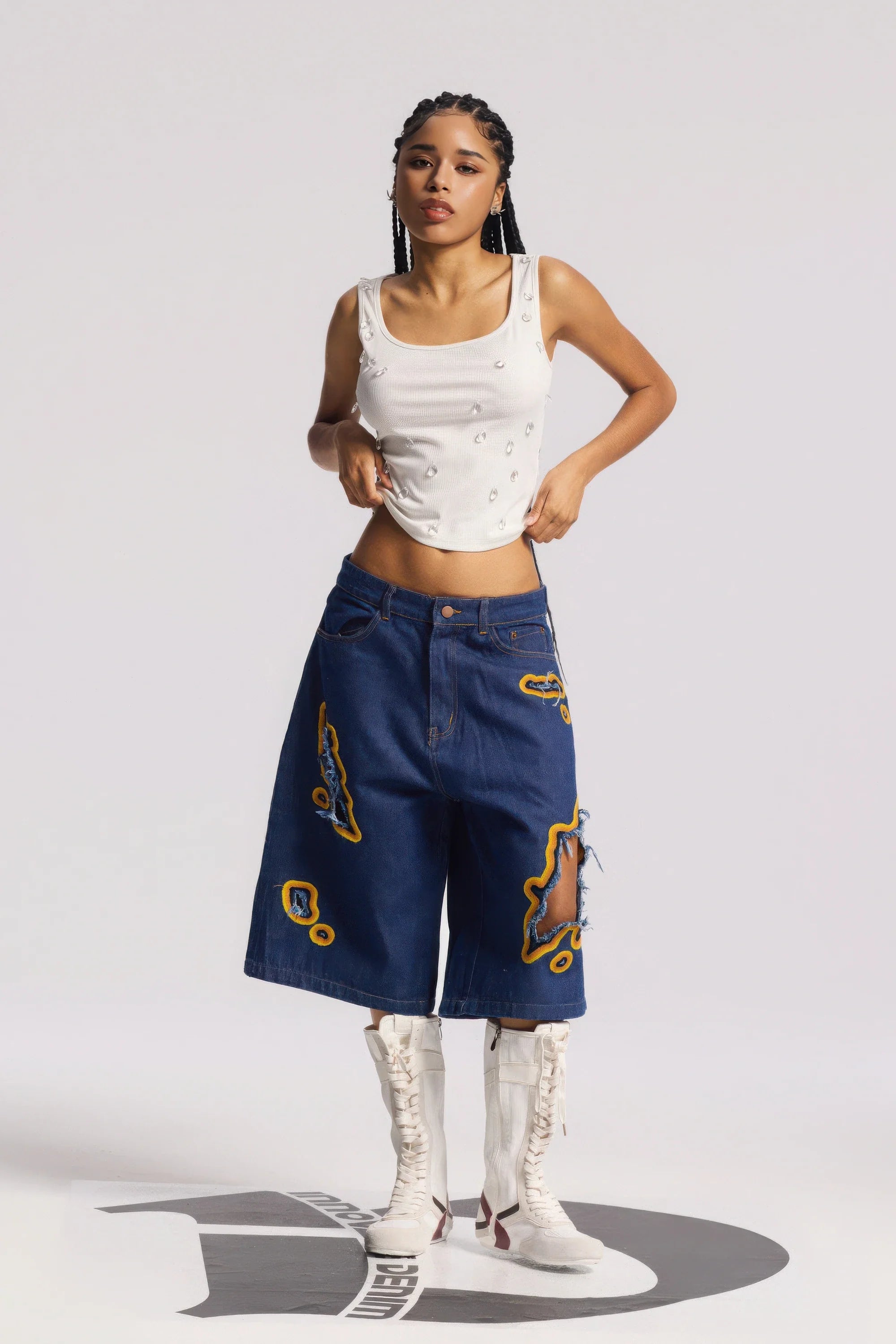 4inme | Flame Burnout Distressed Denim Shorts